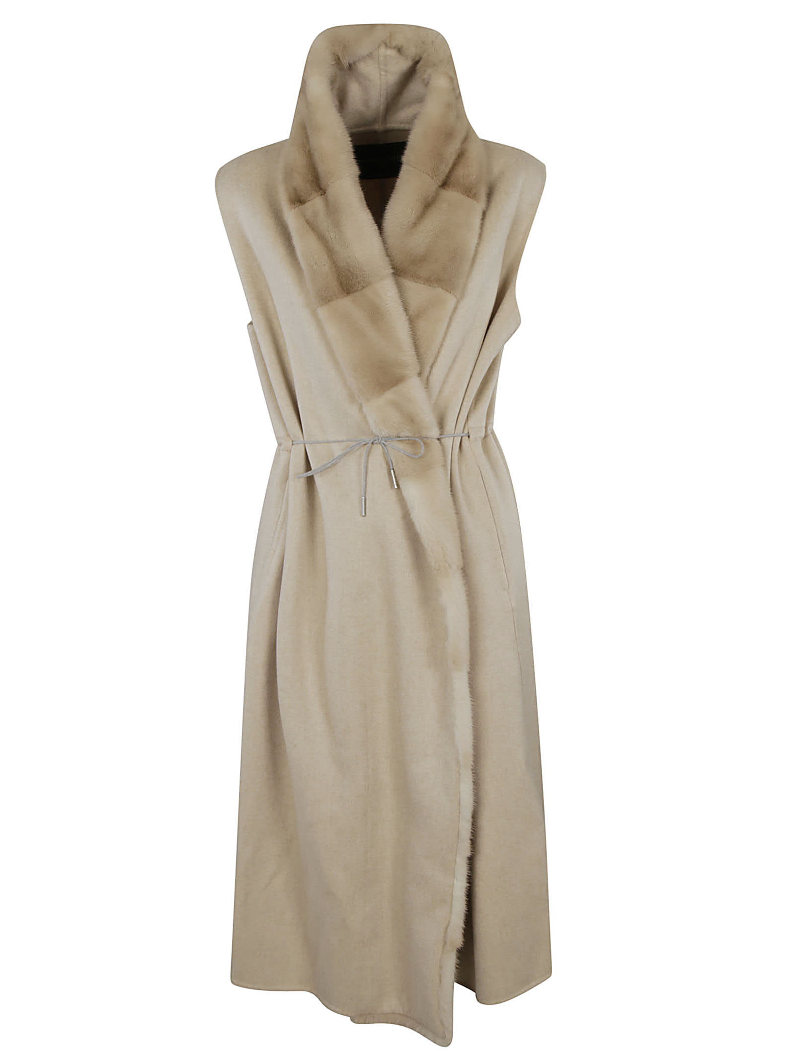 Fabiana Filippi Tie-waist Sleeveless Fur Coat