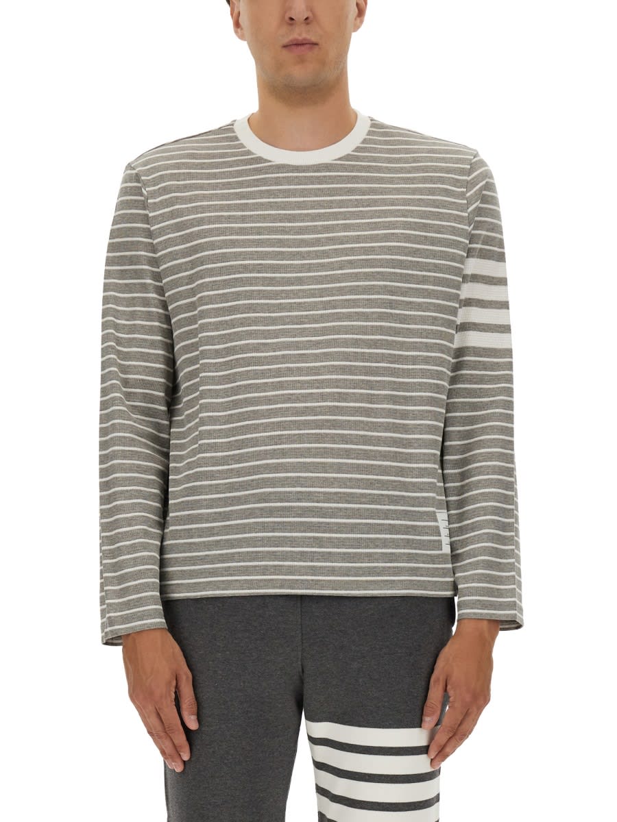 Thom Browne Striped Crew Neck T-shirt In Gray