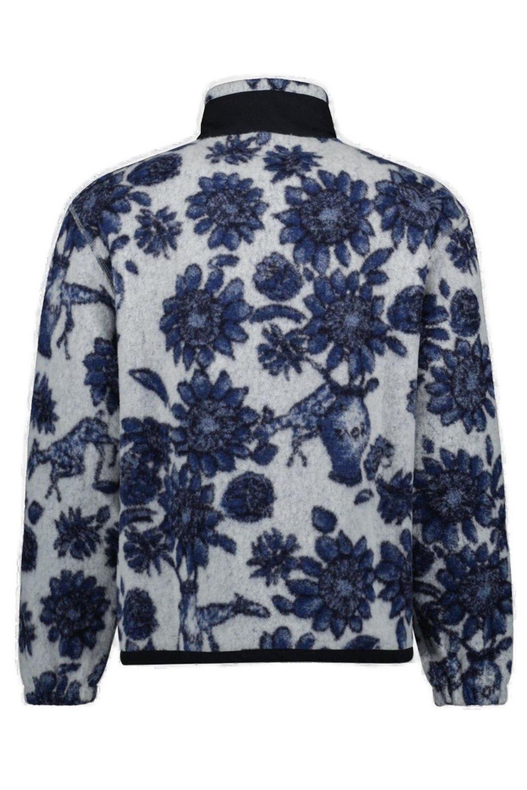 Dior Pocketed Floral High Collar Long Sleeve Sweater