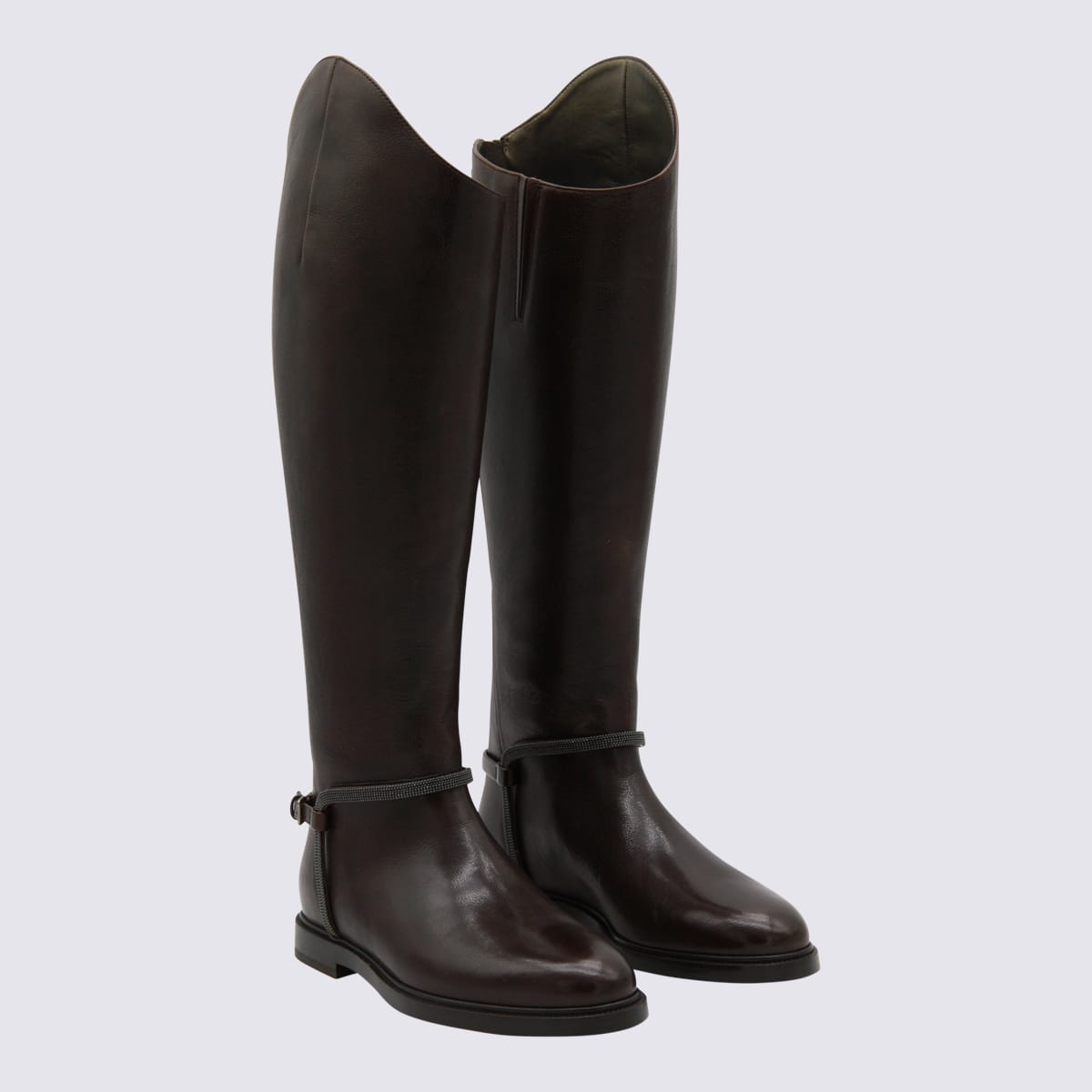 Brunello Cucinelli Women Classic Leather Boot With Precious Spurs In Brown