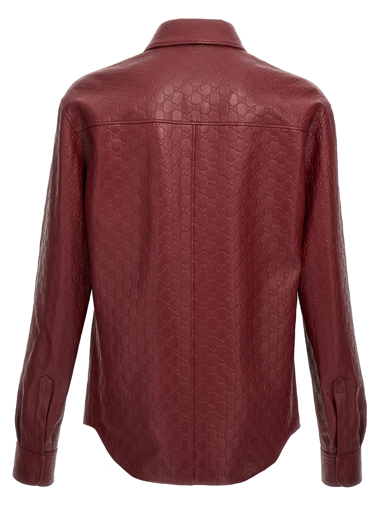 Shop Gucci Gg Leather Overshirt In Bordeaux