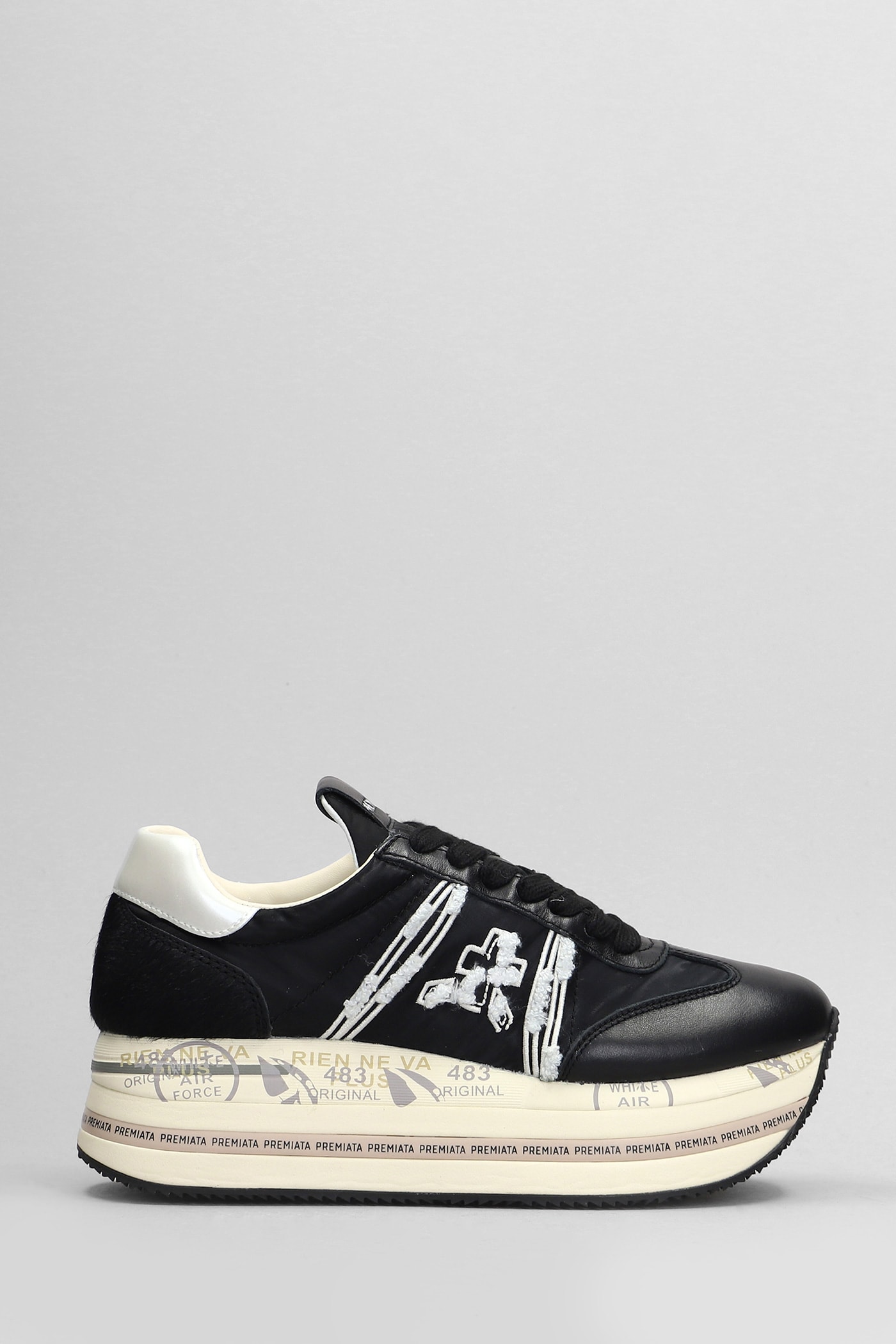 Premiata Beth Sneakers In Black Leather And Fabric