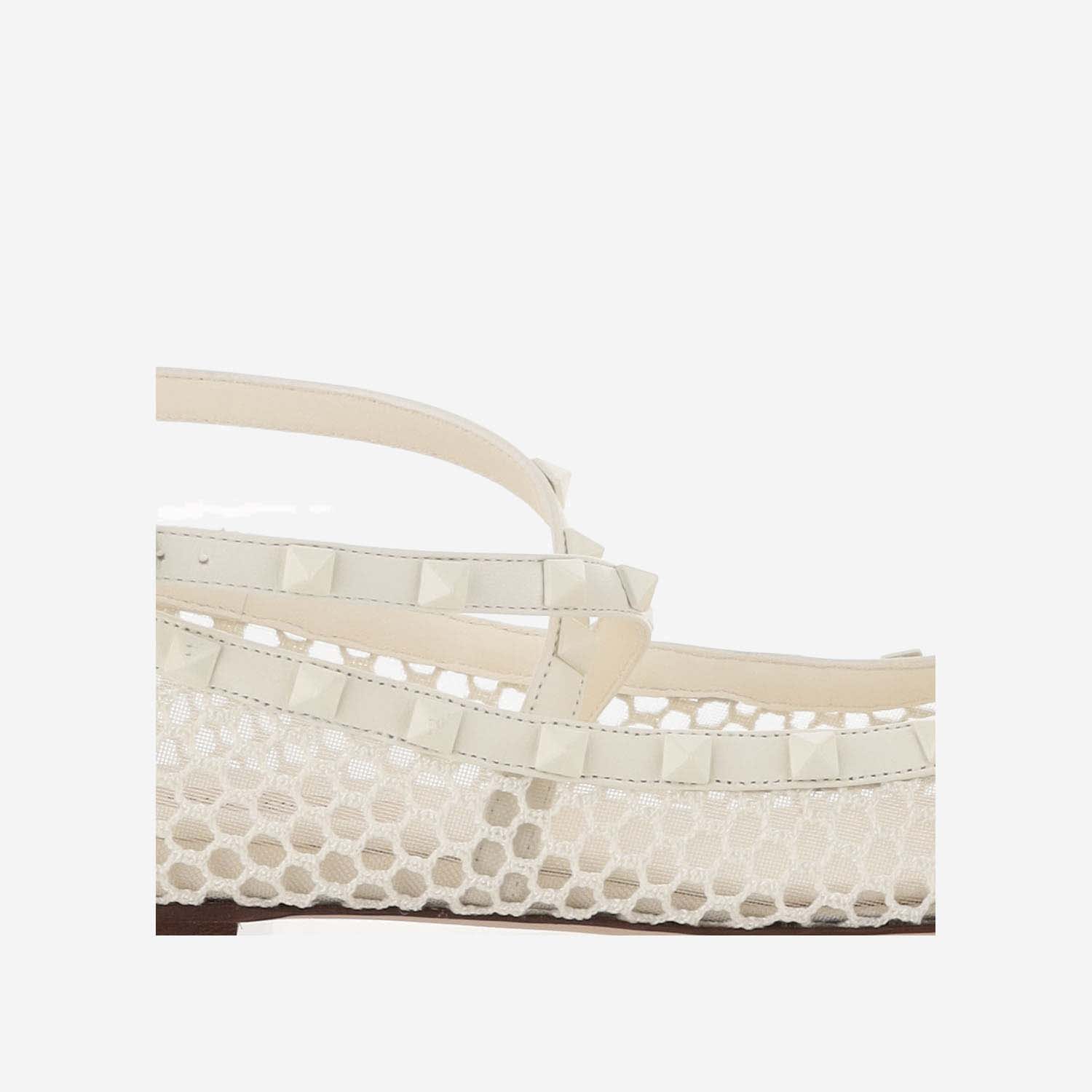 Shop Valentino Rockstud Ballerina In Mesh And Matching Studs In White