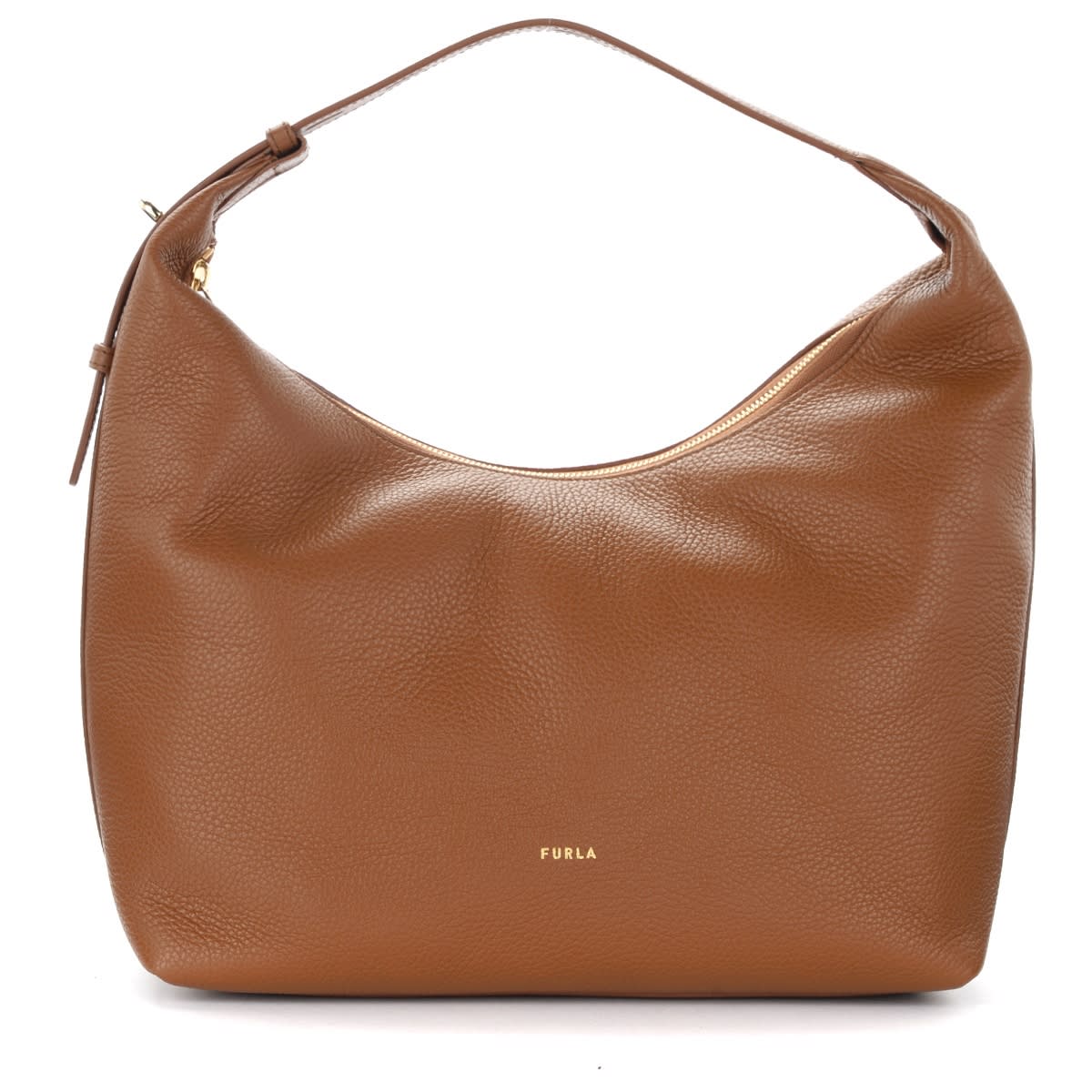 Furla Net M Shoulder Bag In Cognac Coloured Leather