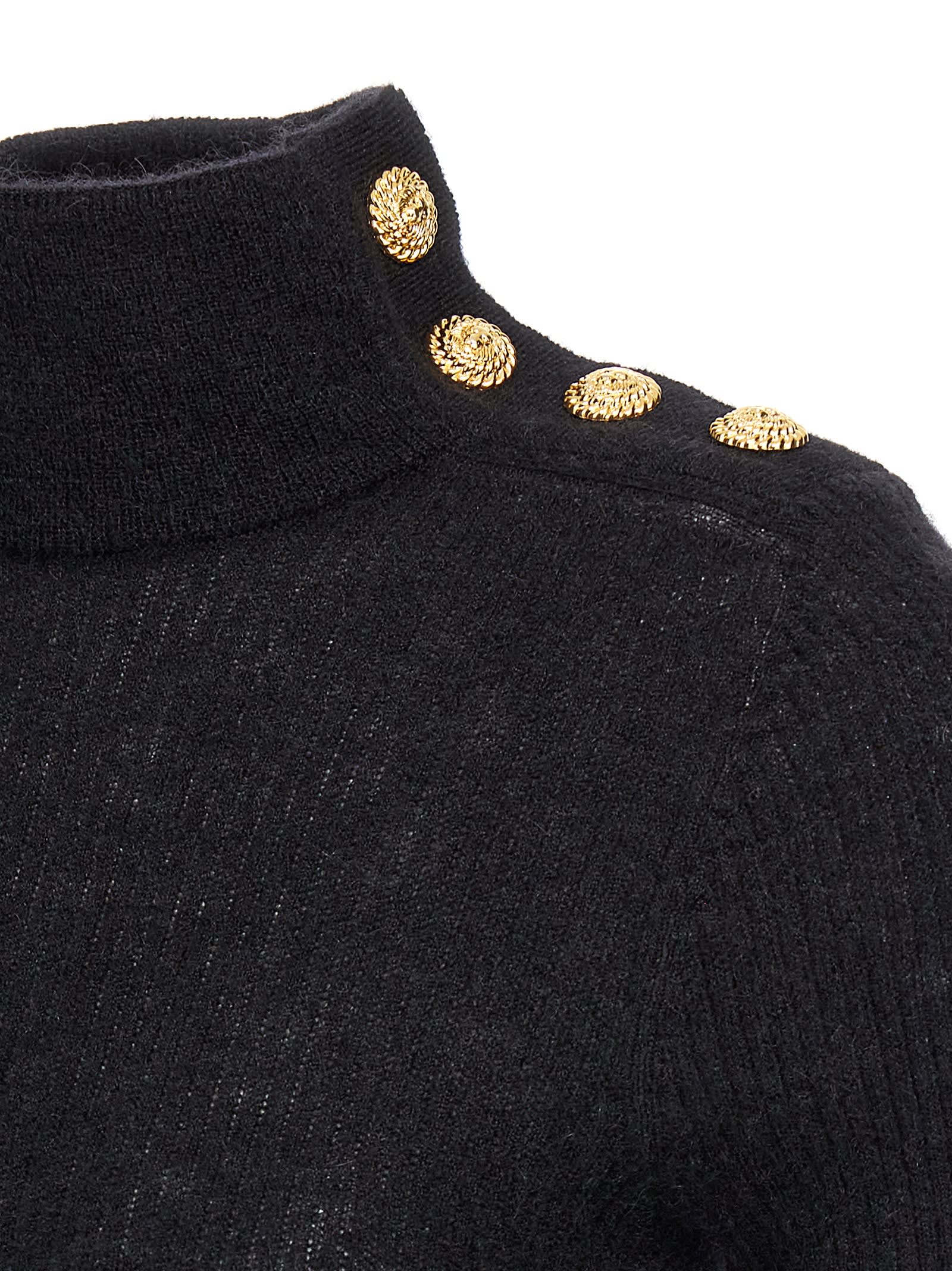 Shop Balmain Mohair Button Sweater In Nero