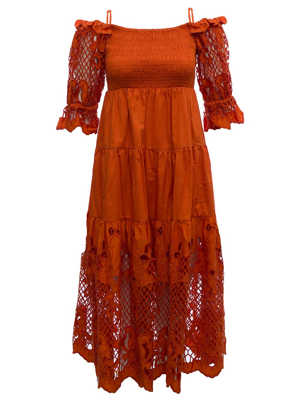 self-portrait Orange Cotton Sangallo Long Dress