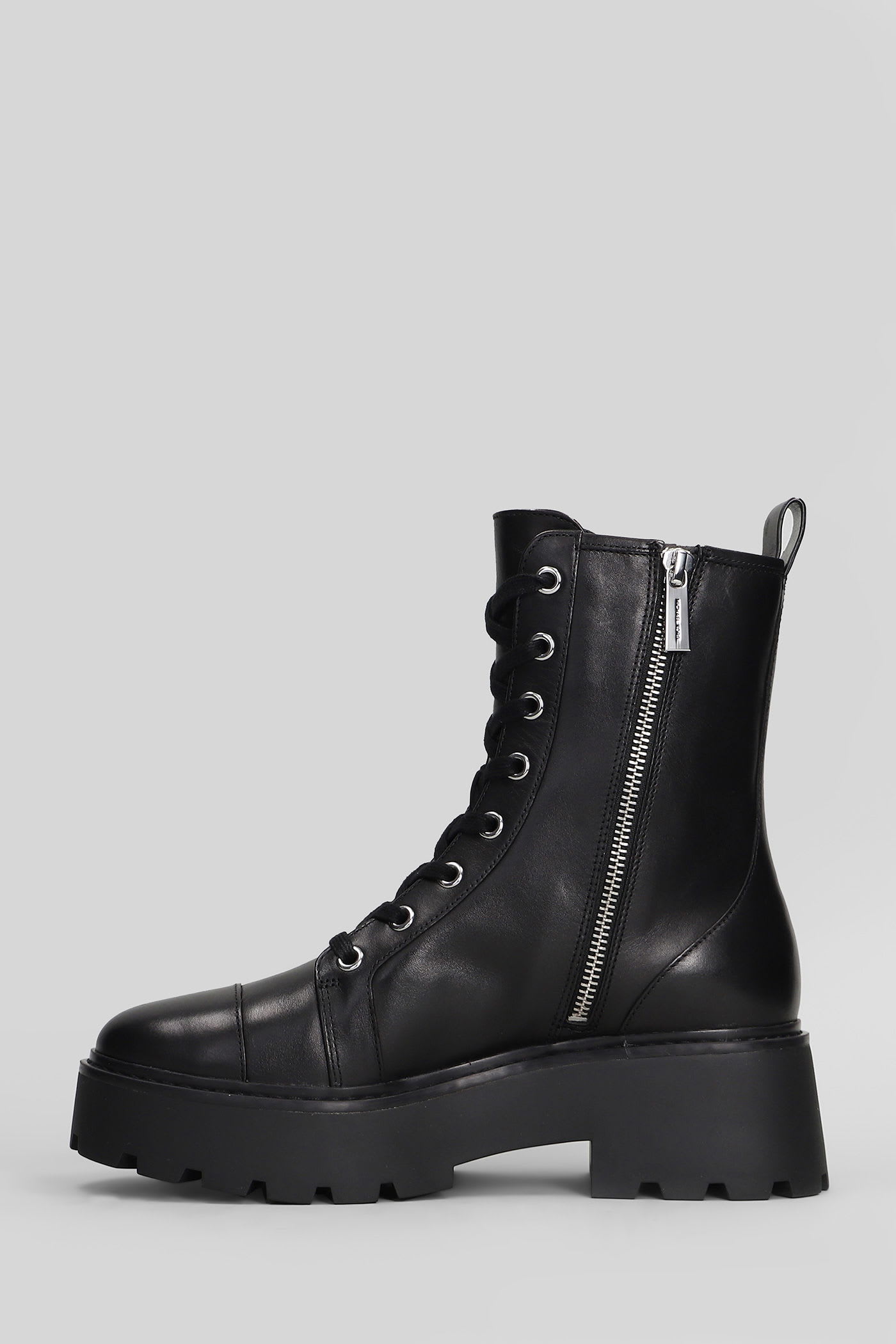 Michael Kors Blake Bootie Combat Boots In Black Leather In Black