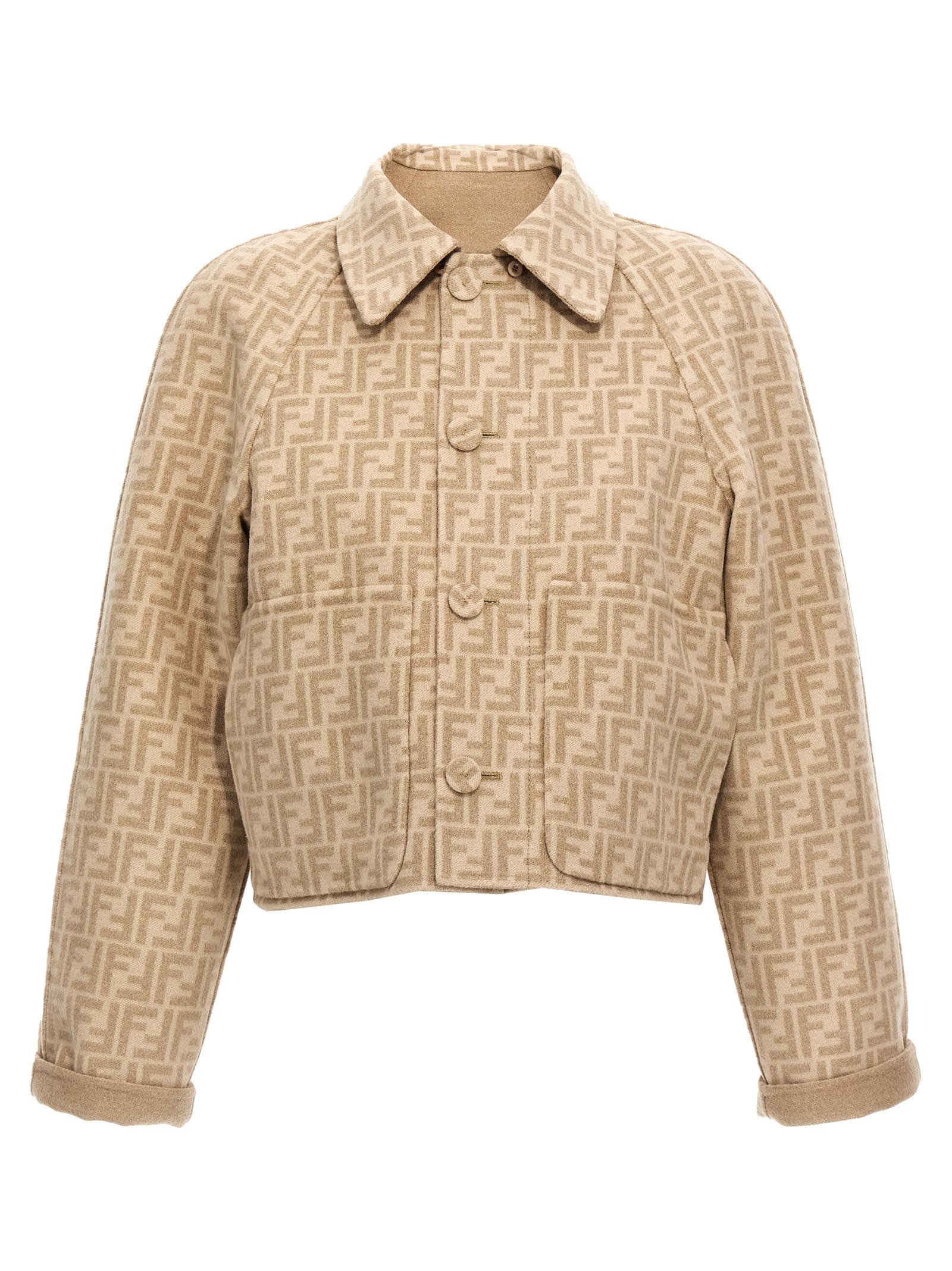 Shop Fendi Ff Reversible Cropped Jacket In Beige