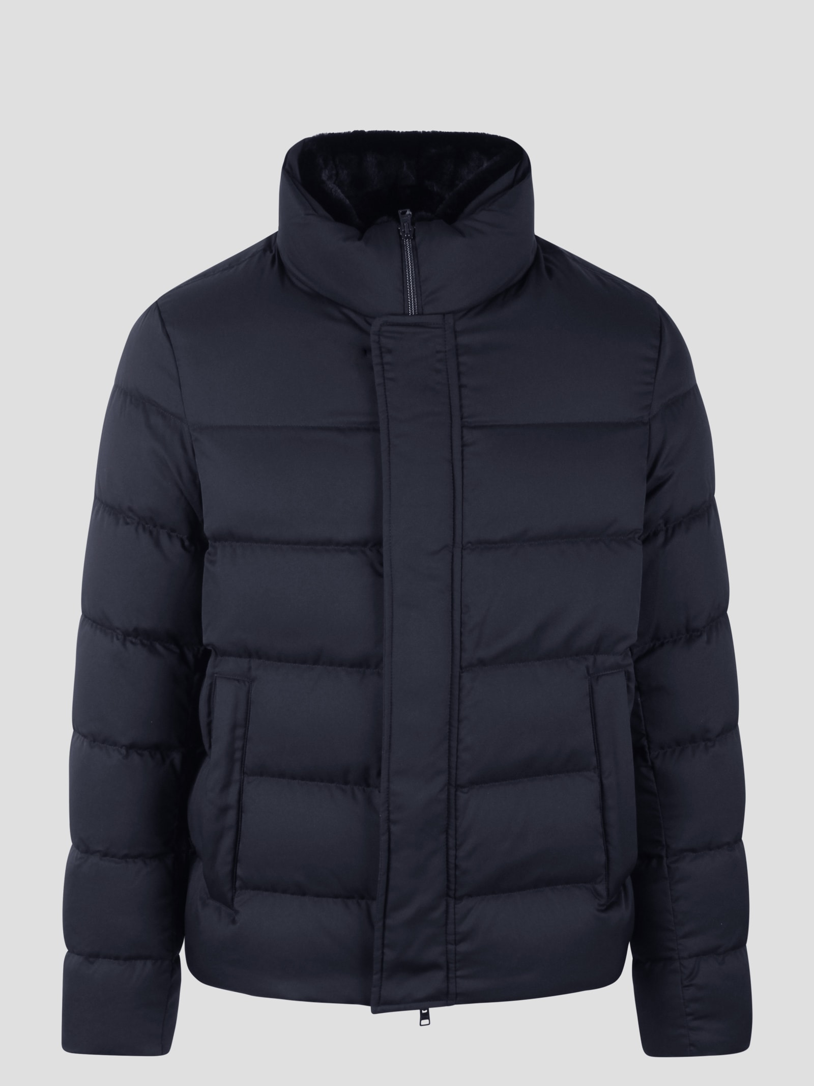 Shop Herno Padded Bomber Jacket In Dark Blue