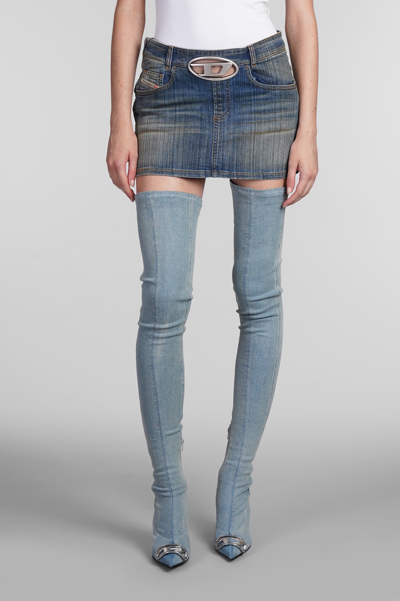 Shop Diesel De Ron S2 Skirt In Blue Denim