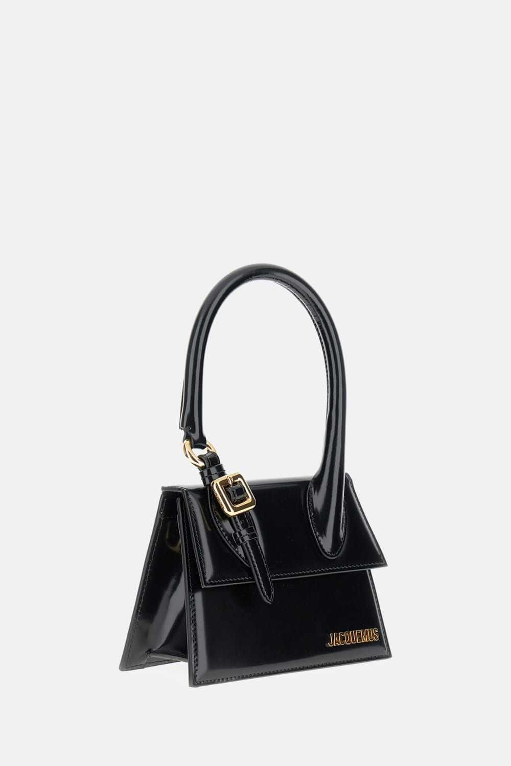 Jacquemus Trapezoidal Leather Handbag With Gold-tone Details In Black