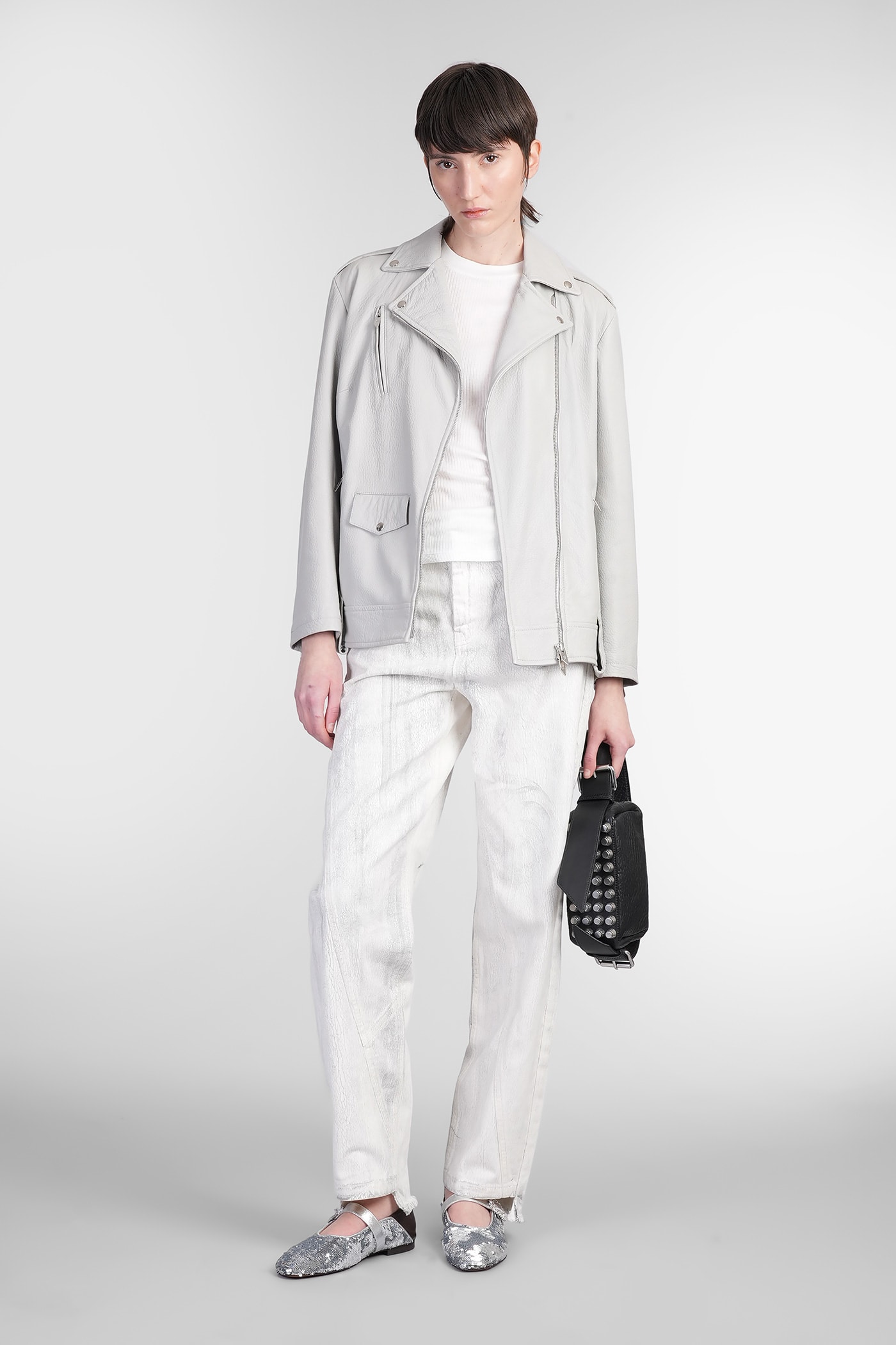 Salvatore Santoro Biker Jacket In Grey Leather In Grey