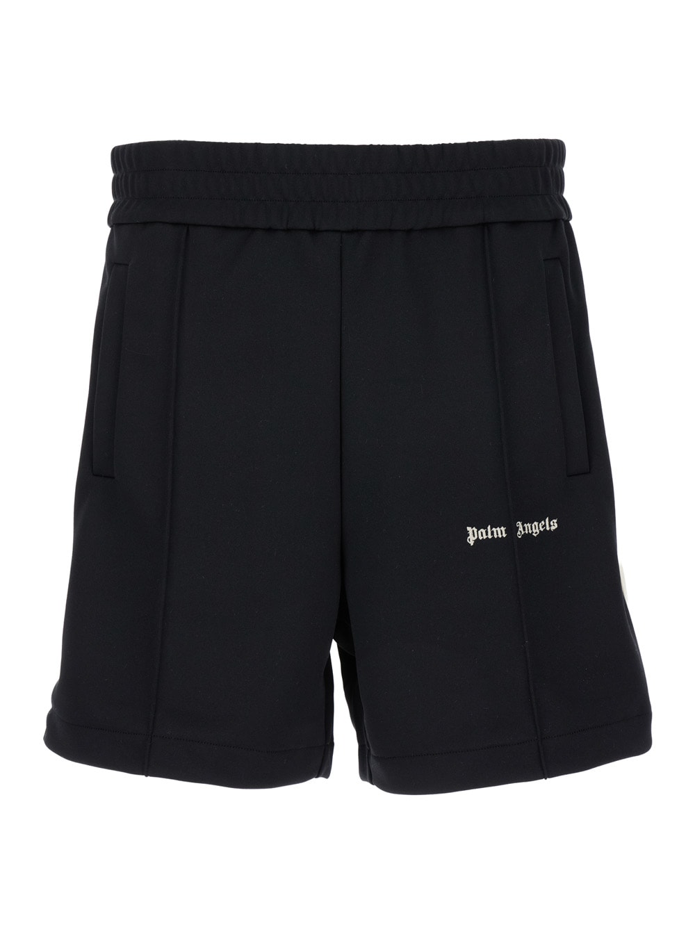 Shop Palm Angels Black Bermuda Shorts With Elastic Waistband In Cotton Man