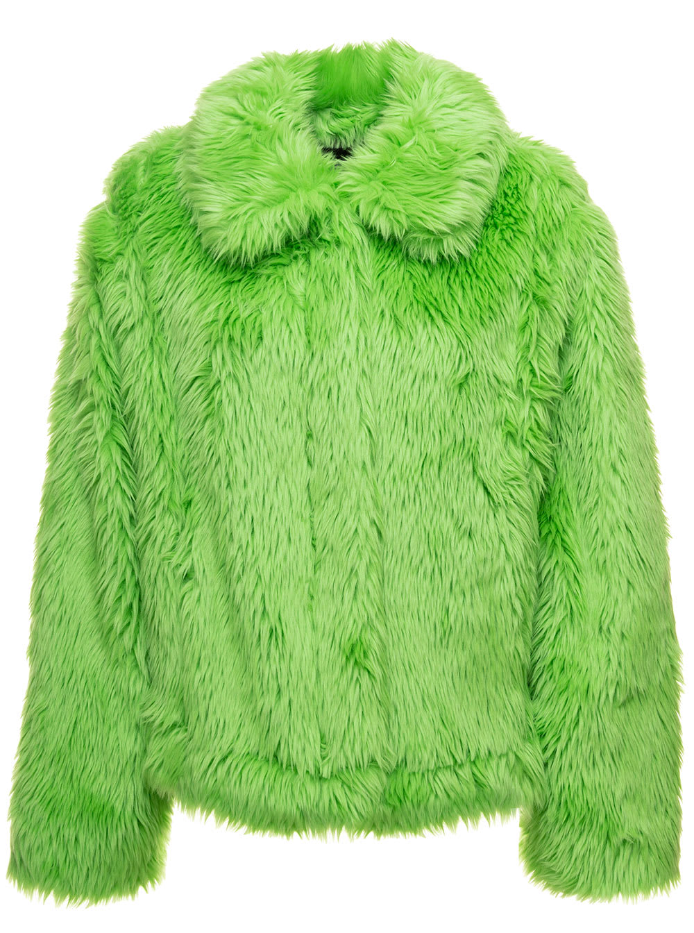Lime Green Short Faux Fur Jacket Woman Msgm