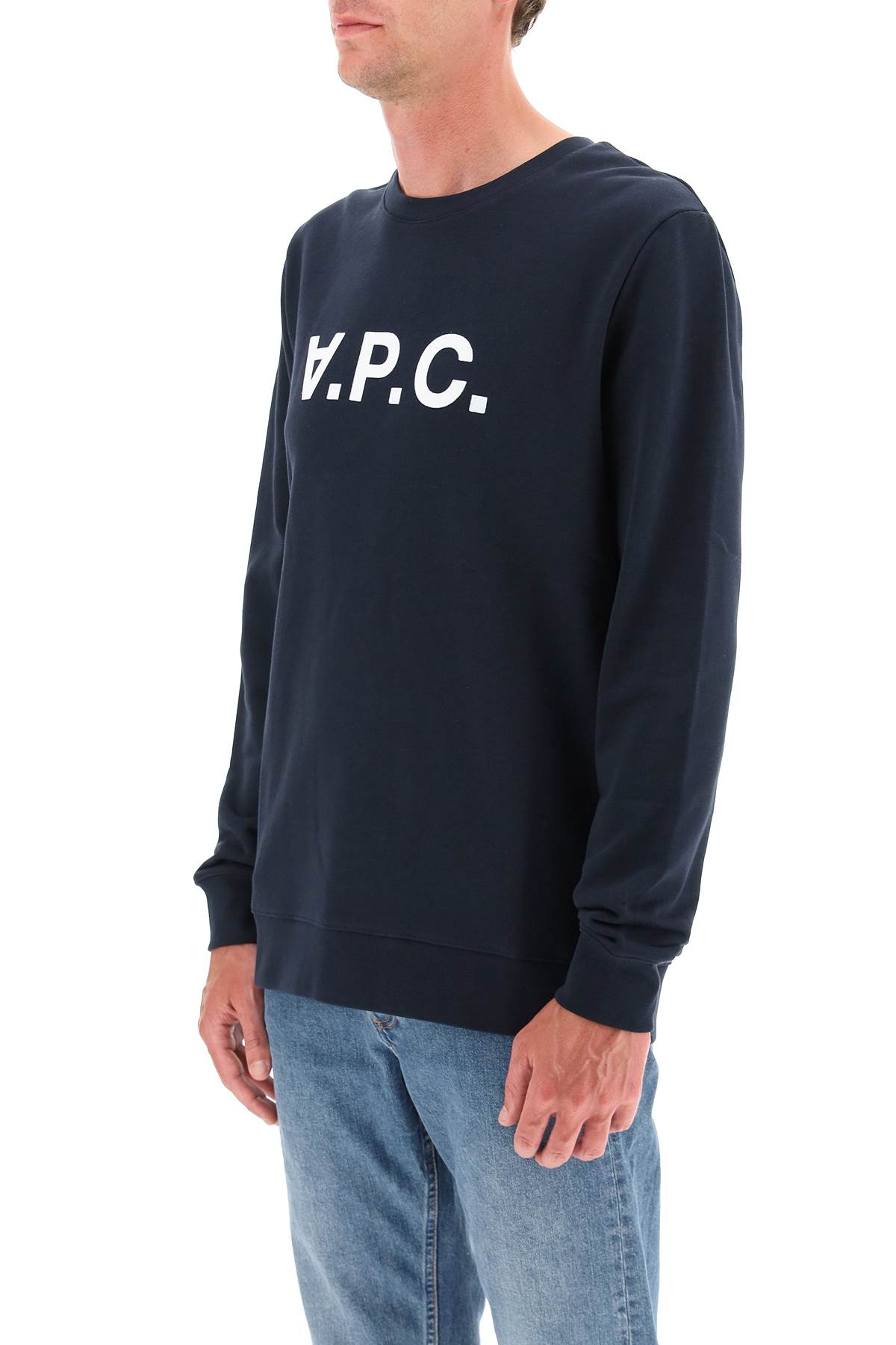 Shop Apc Flock V.p.c. Logo Sweatshirt In Dark Navy (blue)
