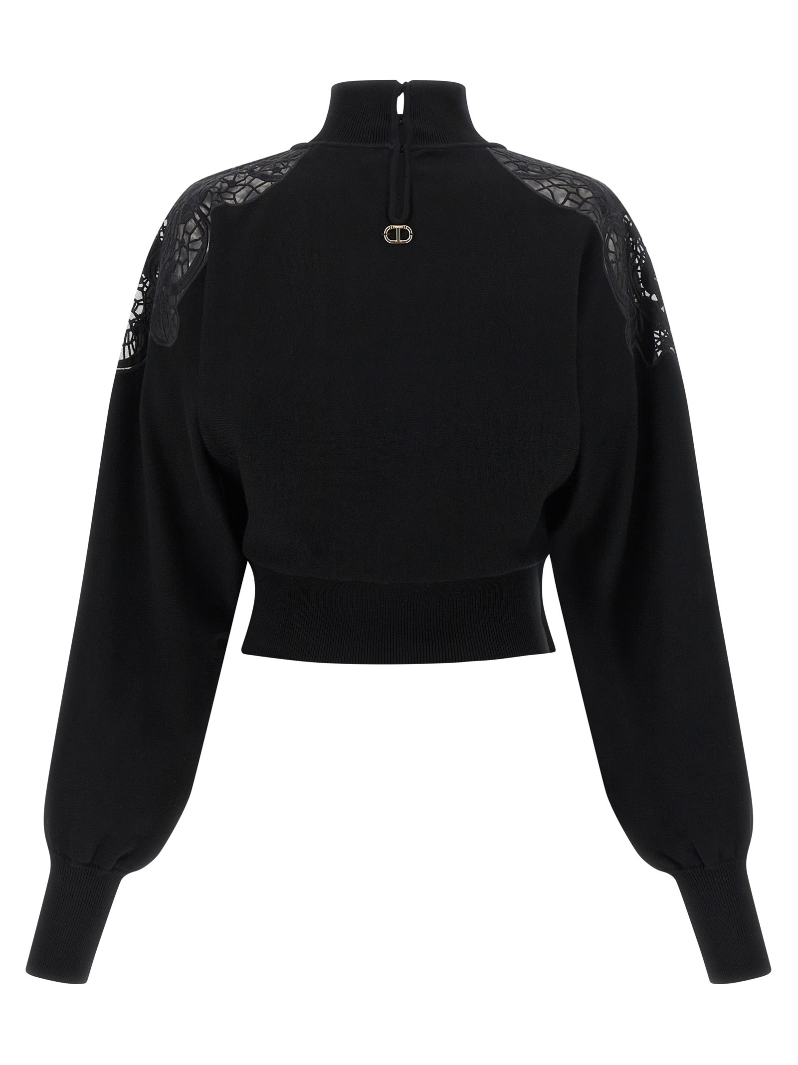 Twinset Lace-insert High-neck Sweater In Black