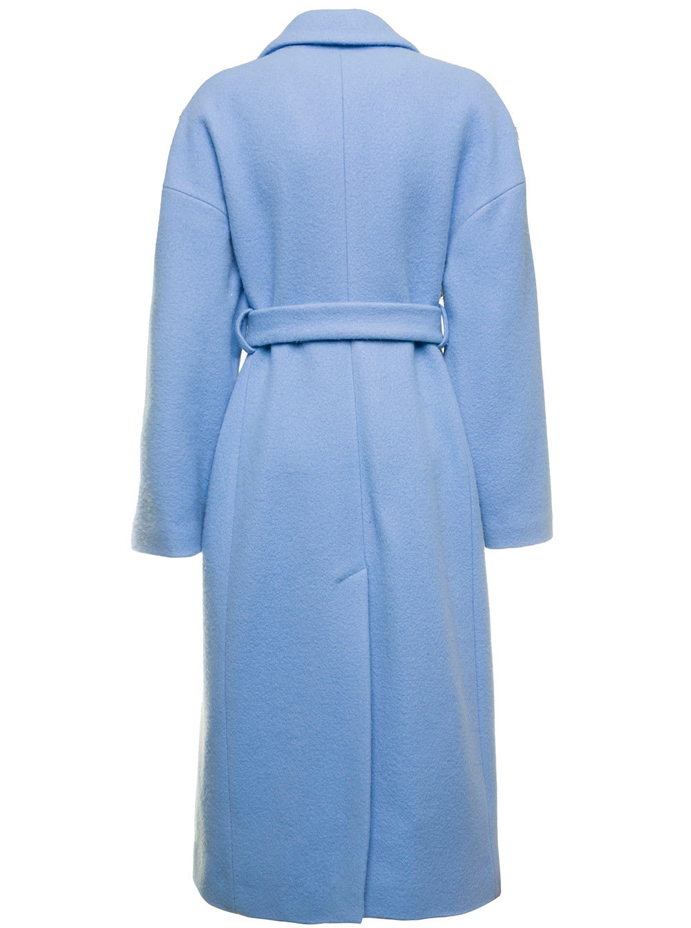 Light Blue Wool Coat With Waist Belt Woman Tela
