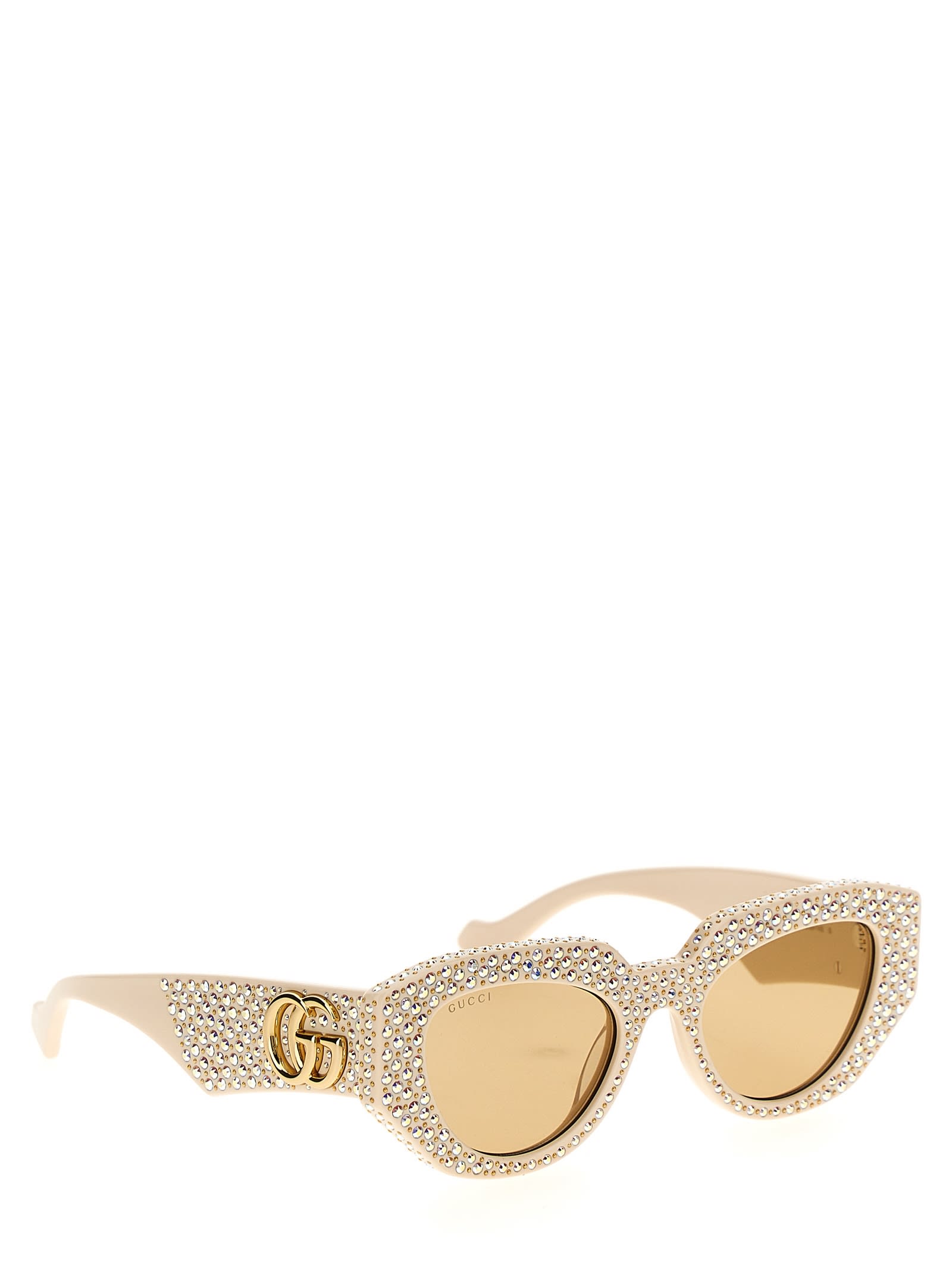 Shop Gucci Geometric Crystal Sunglasses In White