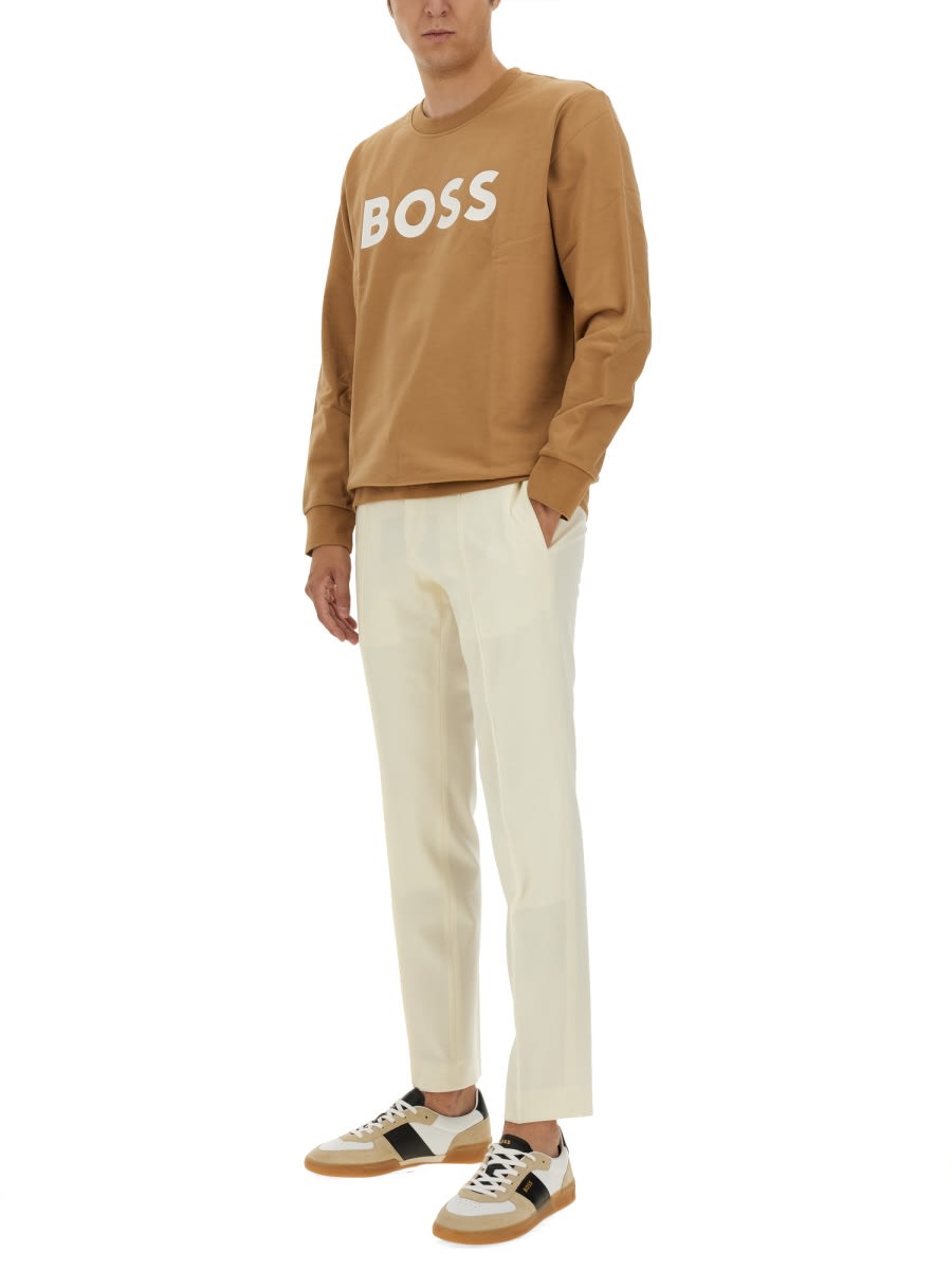 Shop Hugo Boss Sweatshirt With Logo In Beige