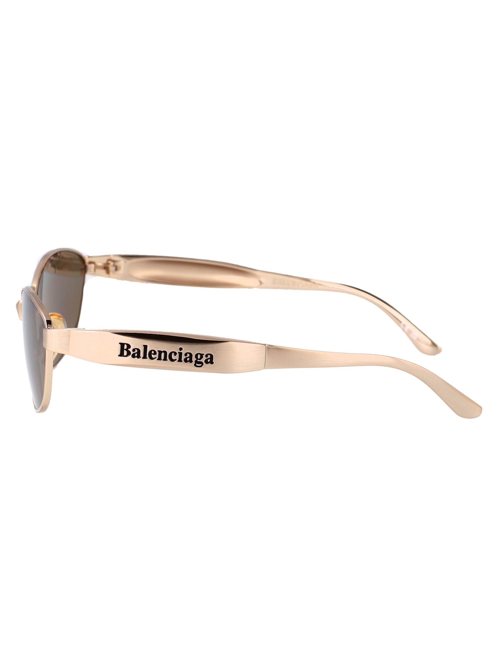 Balenciaga Gold Mercury Rectangular Metal Sunglasses In Gold-gold-brown