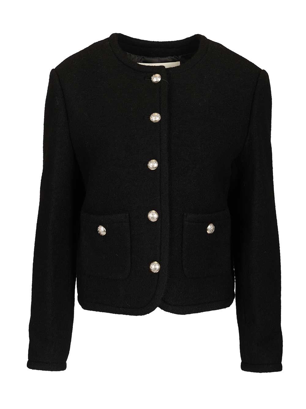 Dunst Black Jacket With Button Closure And Front Pockets In Tweed Woman In Black
