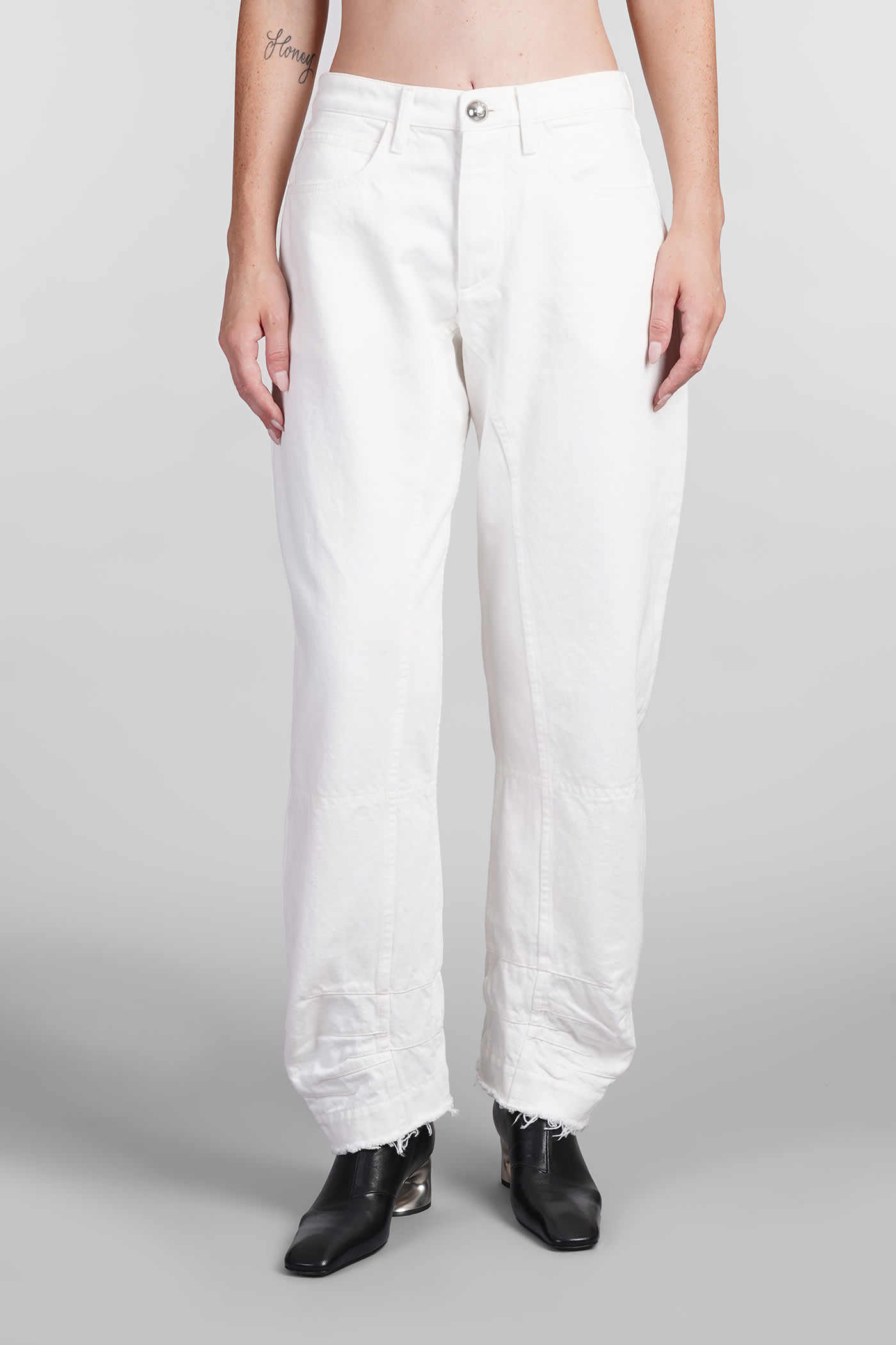Jil Sander Straight Leg Arched-hem Cotton-linen Trousers In White