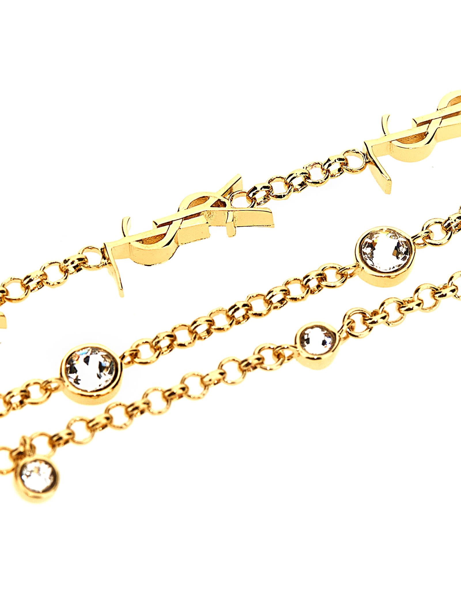Saint Laurent "cassandre" Crystal Multirow Bracelet In Gold