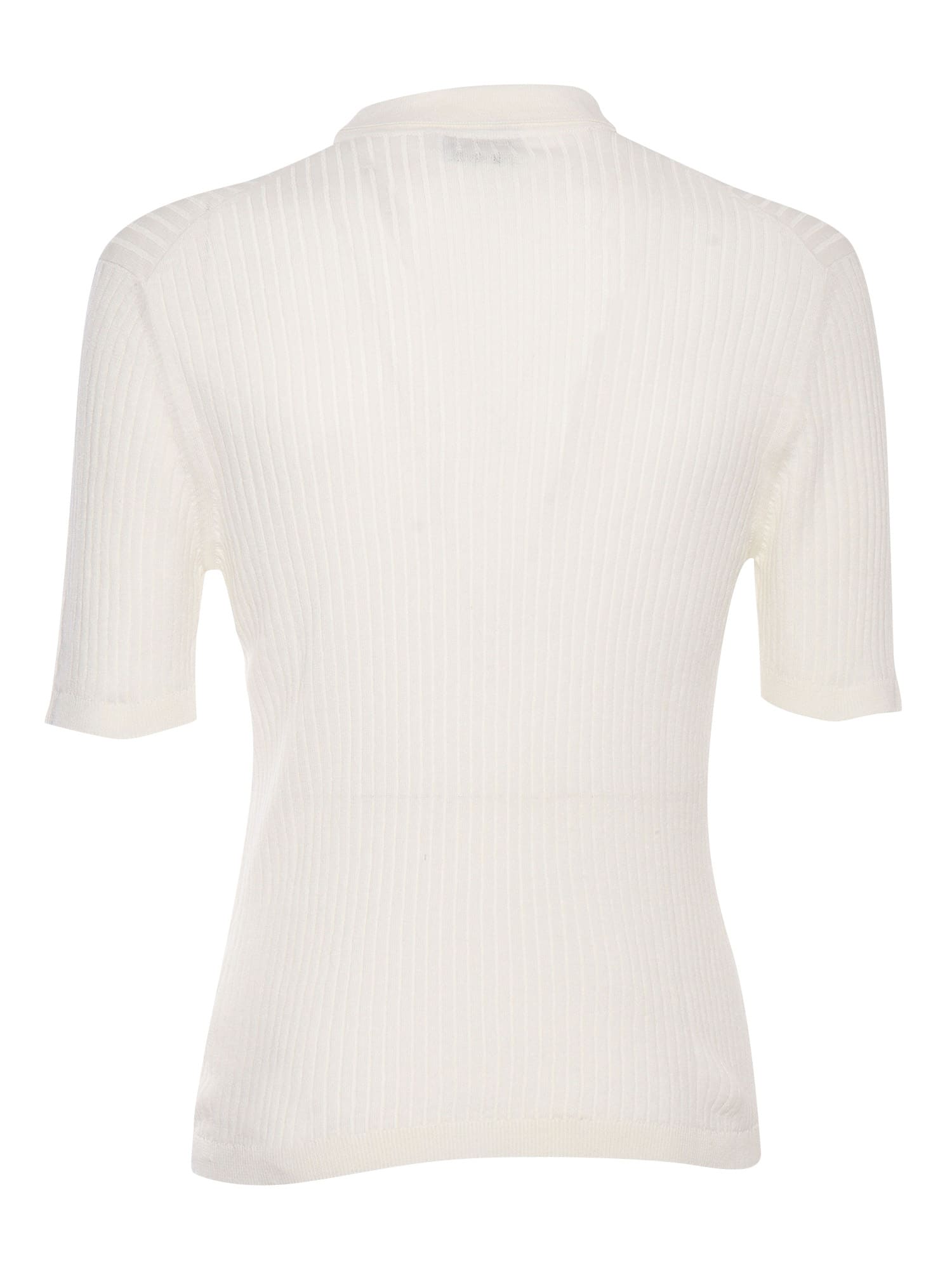 Shop Settefili Cashmere White Ribbed Polo Shirt
