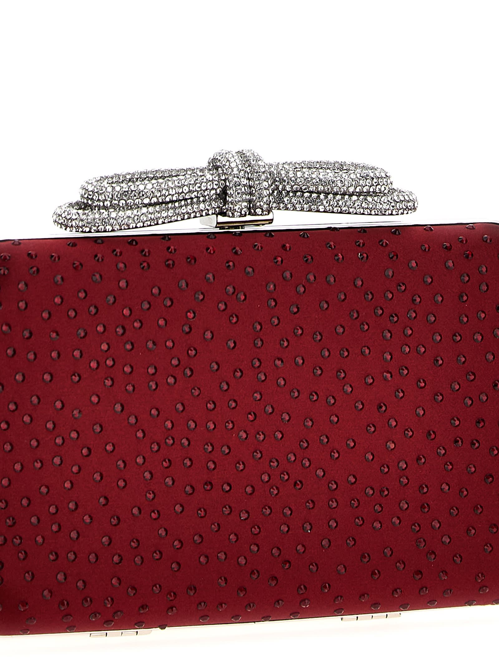 Shop Mach &amp; Mach Double Bow Satin Clutch In Bordeaux