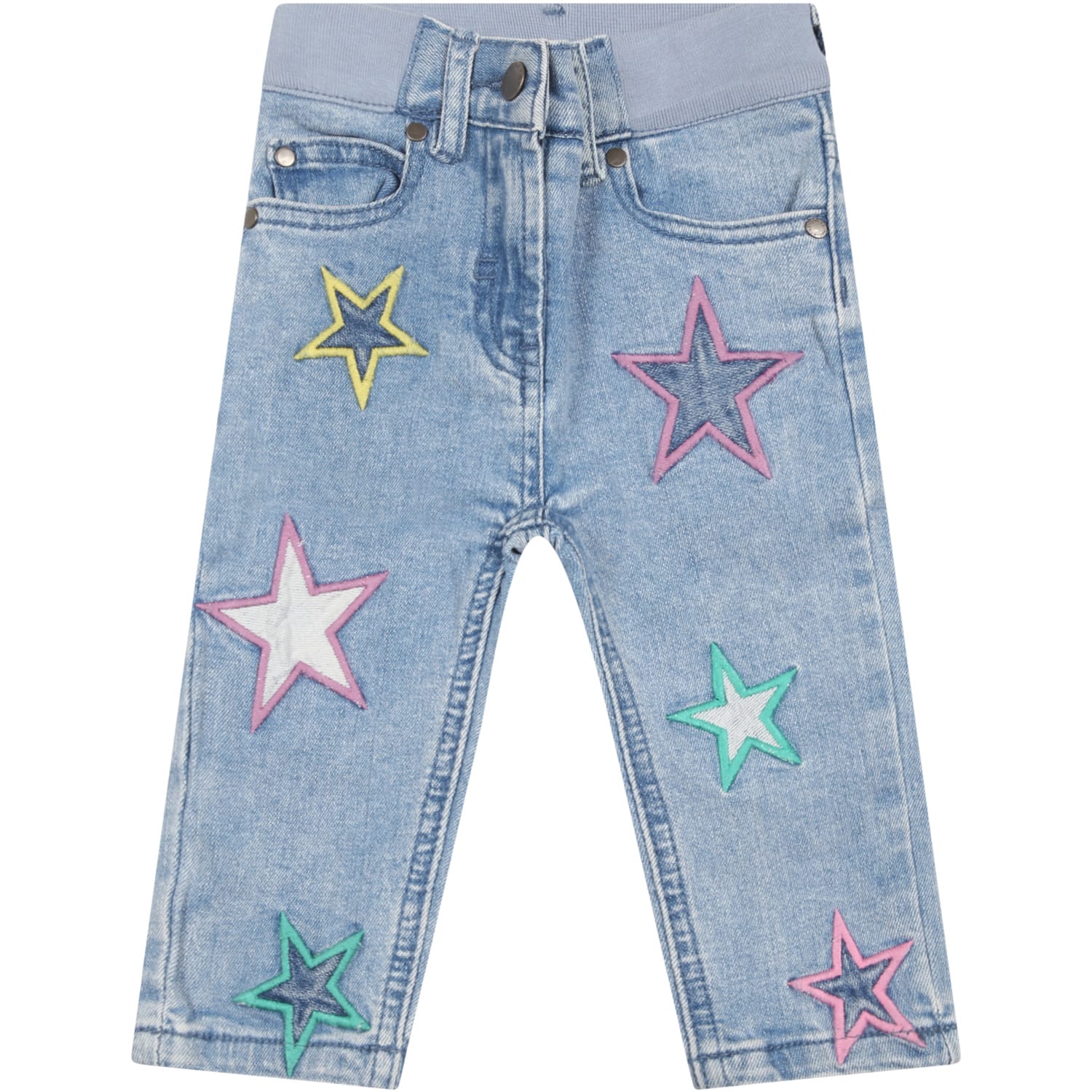 Stella McCartney Kids Light-blue Jeans For Baby Girl With Embroidered Stars