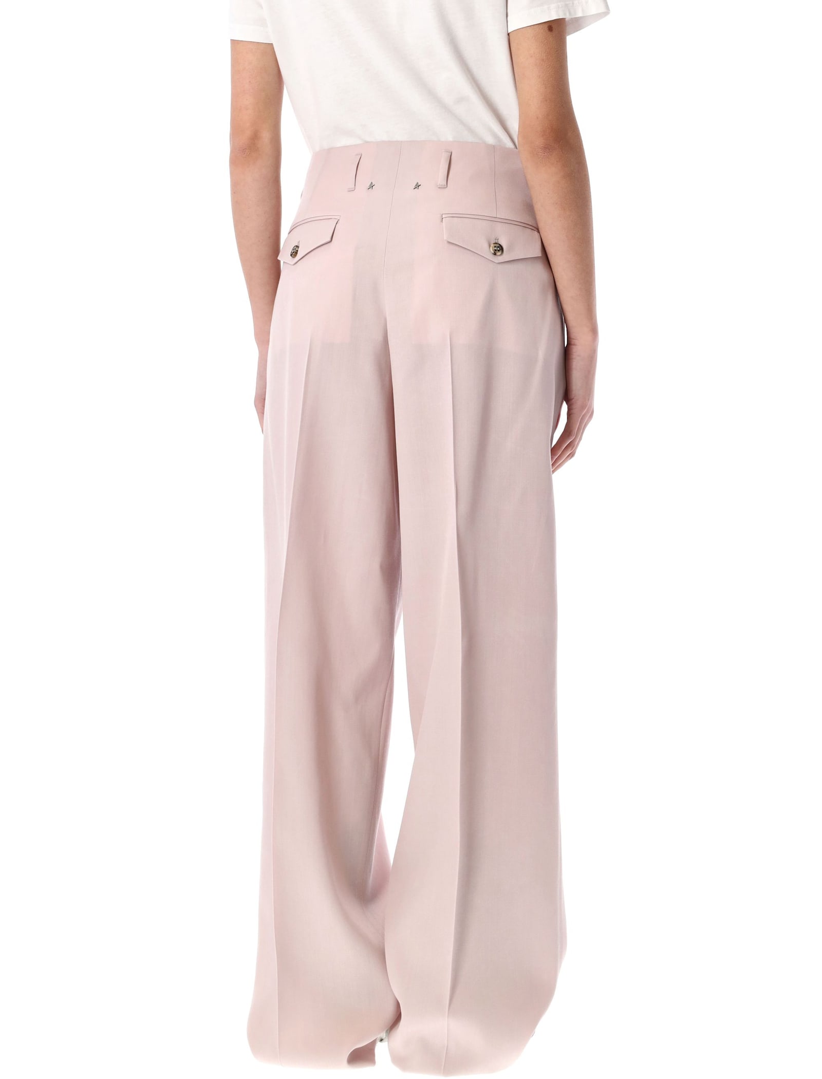 Golden Goose Light Pink Wide-leg Trousers In Wool In Shadow Pink