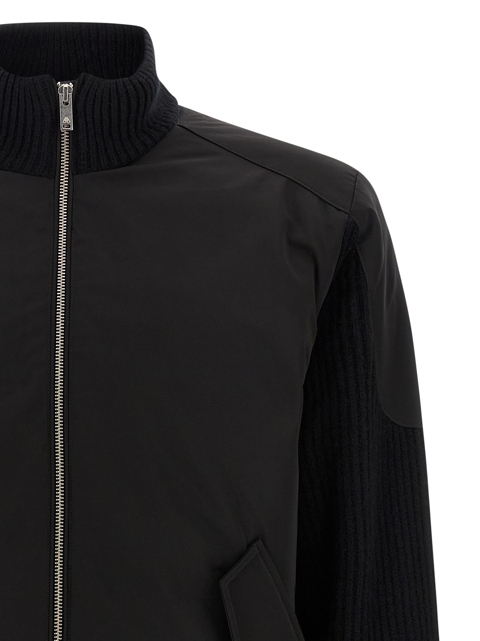 Moose Knuckles Magnus Knit Hybrid Bomber Jacket In Black