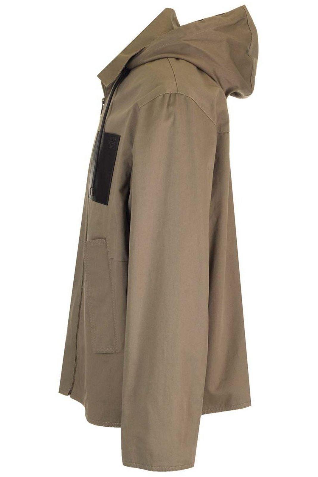 Loewe Hooded Jacket In Khaki Brown