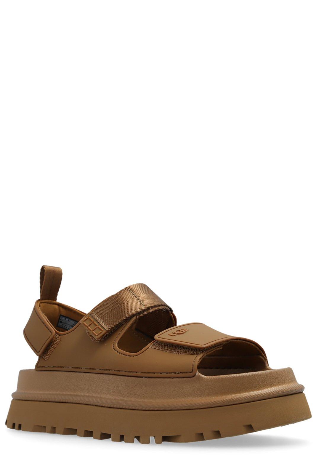 Shop Ugg Golden Glow Logo-embossed Touch-strap Sandals In Brown