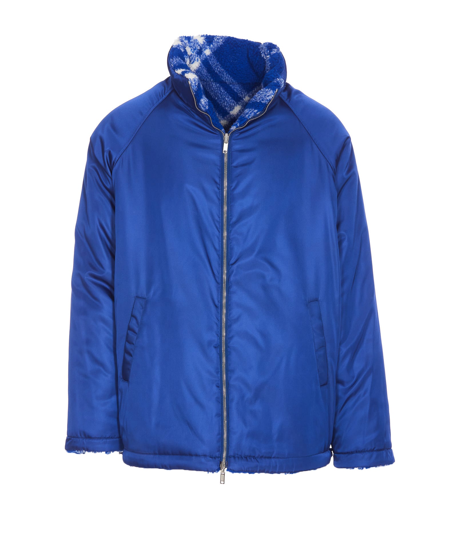 Shop Burberry Check Fleece Reversible Jacket In Royal Blue