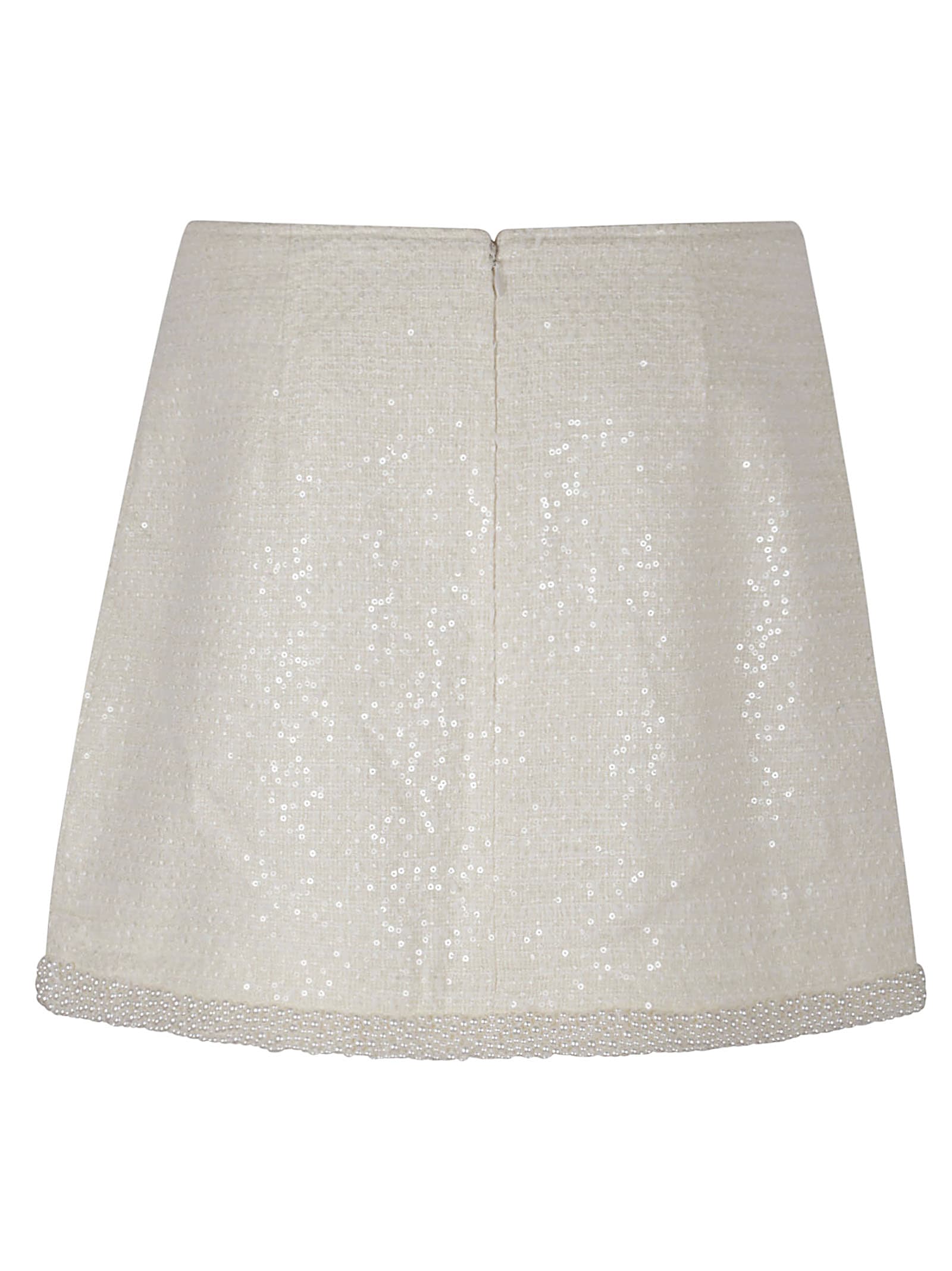 Self-portrait Bouclé Pearl Trim Mini Skirt In Cream