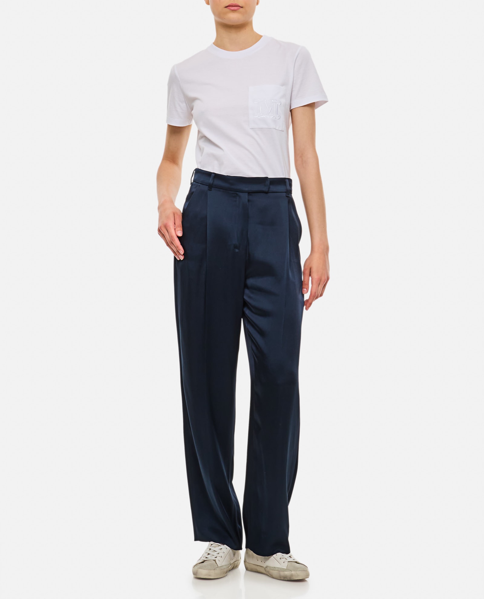 Shop 's Max Mara Amleto Satin Straight Pants In Blue