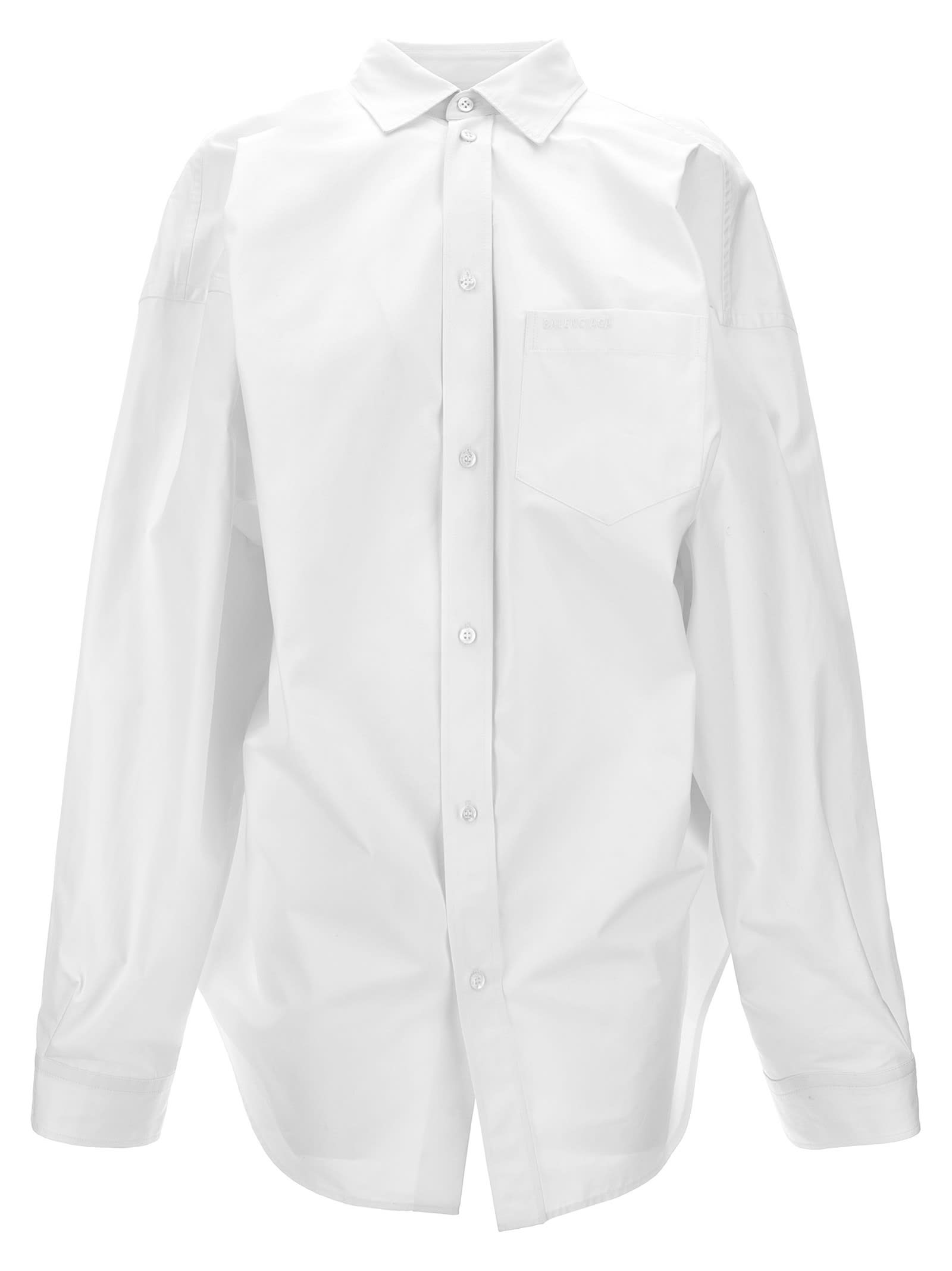 Shop Balenciaga Asymmetric Shirt With Logo Embroidery In White