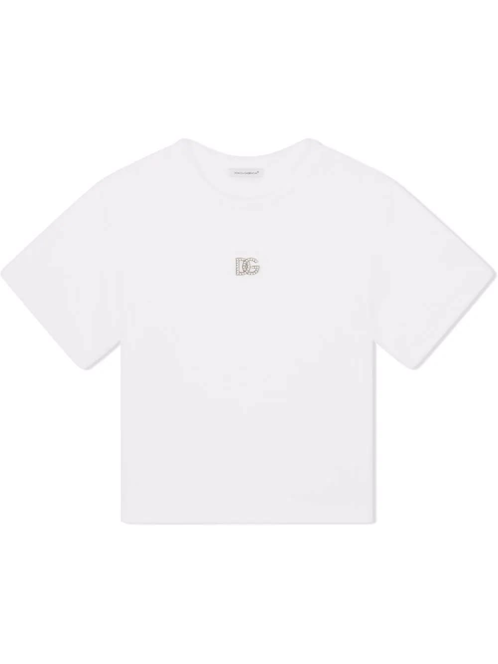 Shop Dolce & Gabbana White T-shirt With Rhinestone Dg Logo