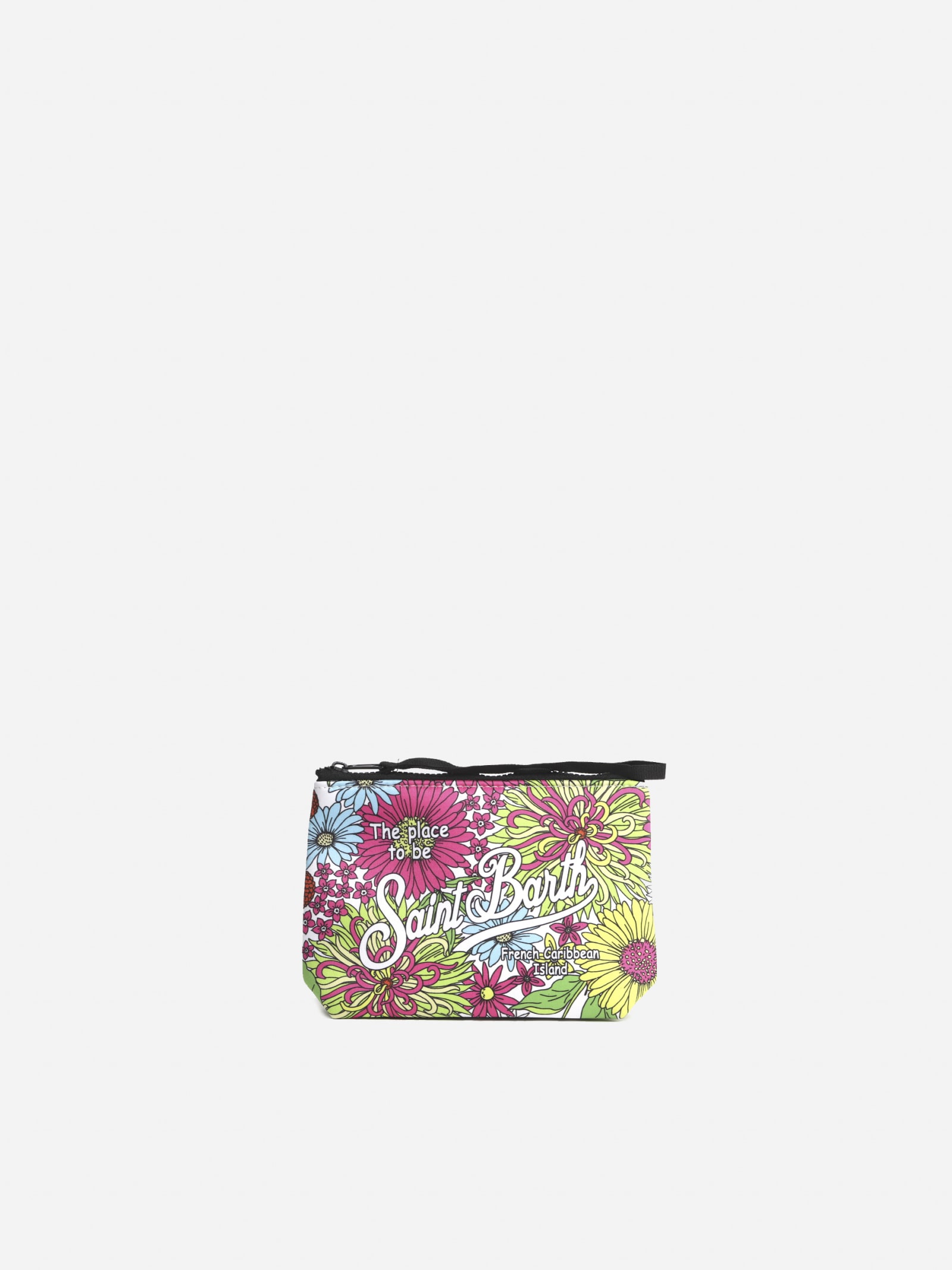 Mc2 Saint Barth Clutch Bag In Scuba Fabric With Floral Print In Multicolor