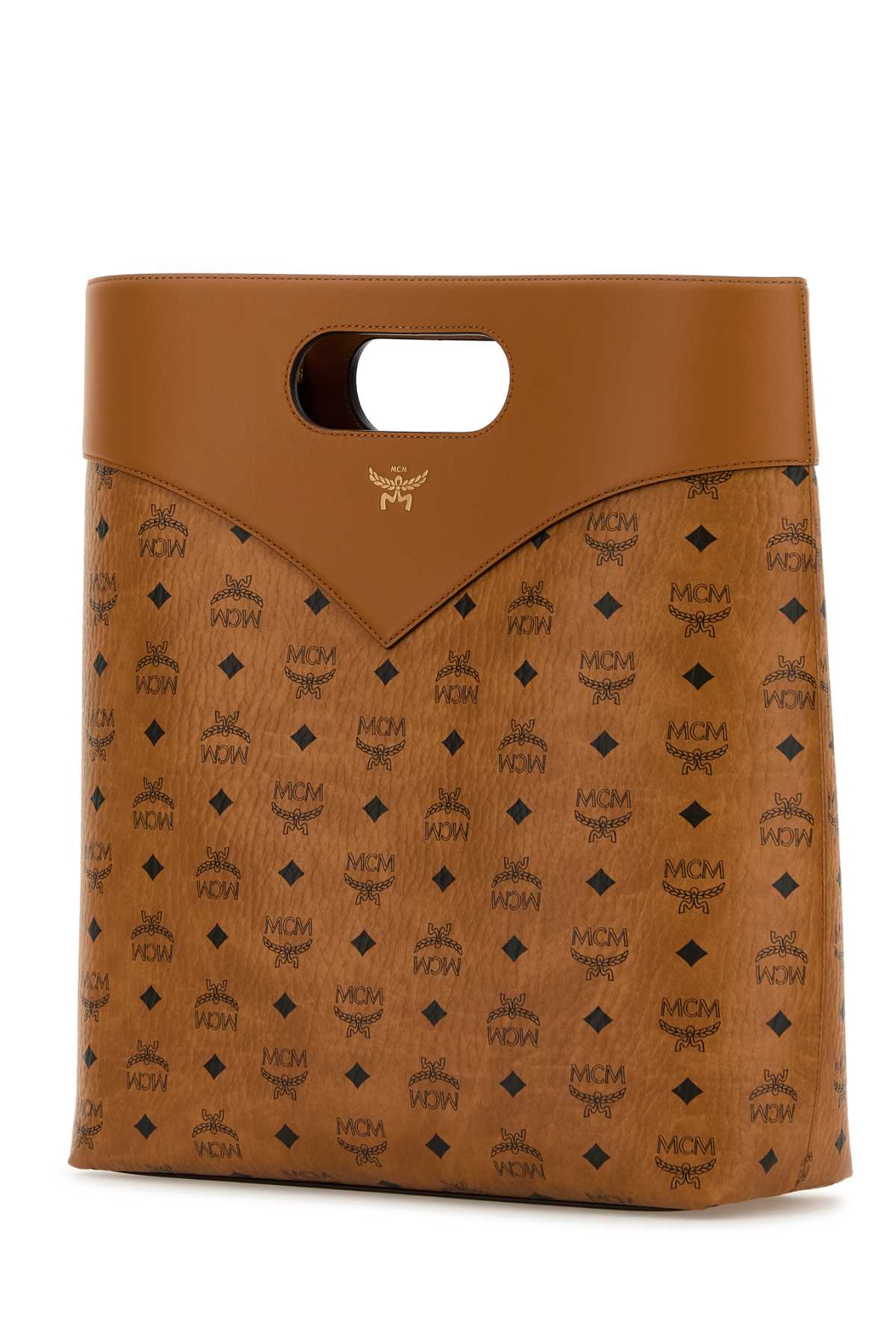 Shop Mcm Printed Canvas Shopping Bag In Cognac