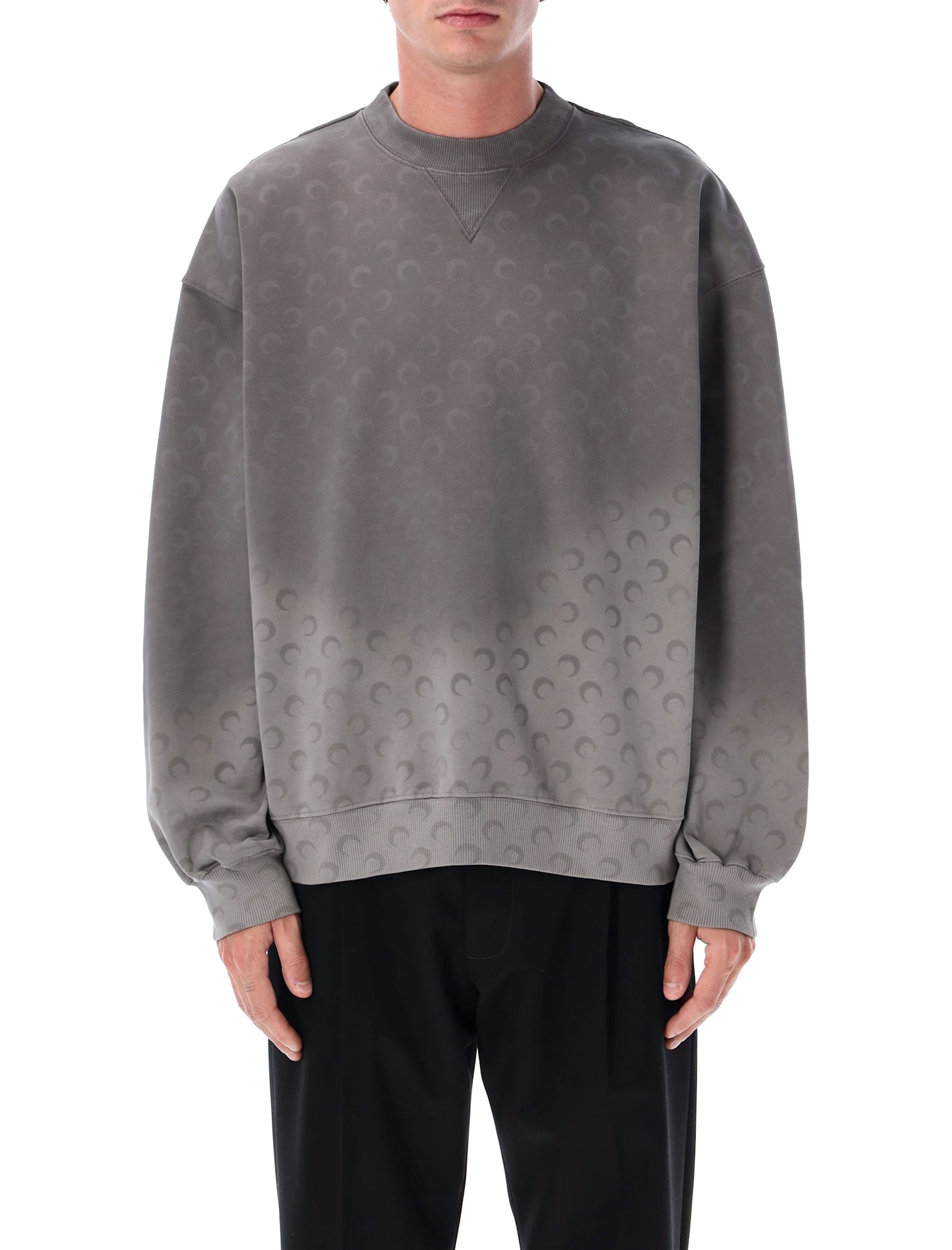 Marine Serre Faded Moon Fleece Relaxed Sweatshirt With All-over Print In Brown