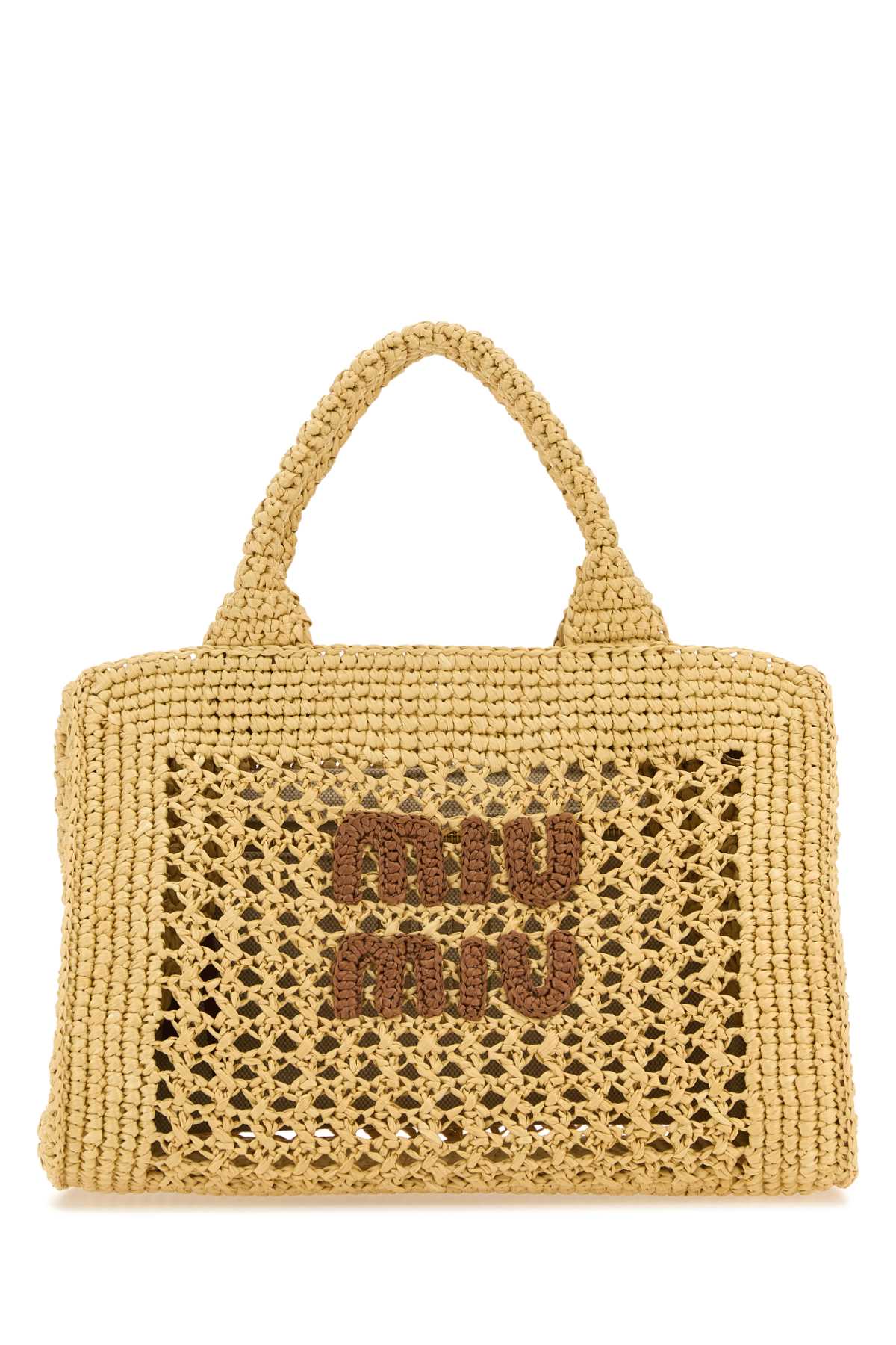 Miu Miu Beige Crochet Handbag In Brown