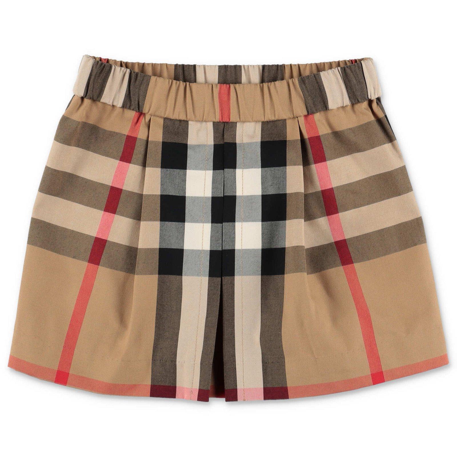Burberry Kids' Checked Elastic Waist Skirt In Brown