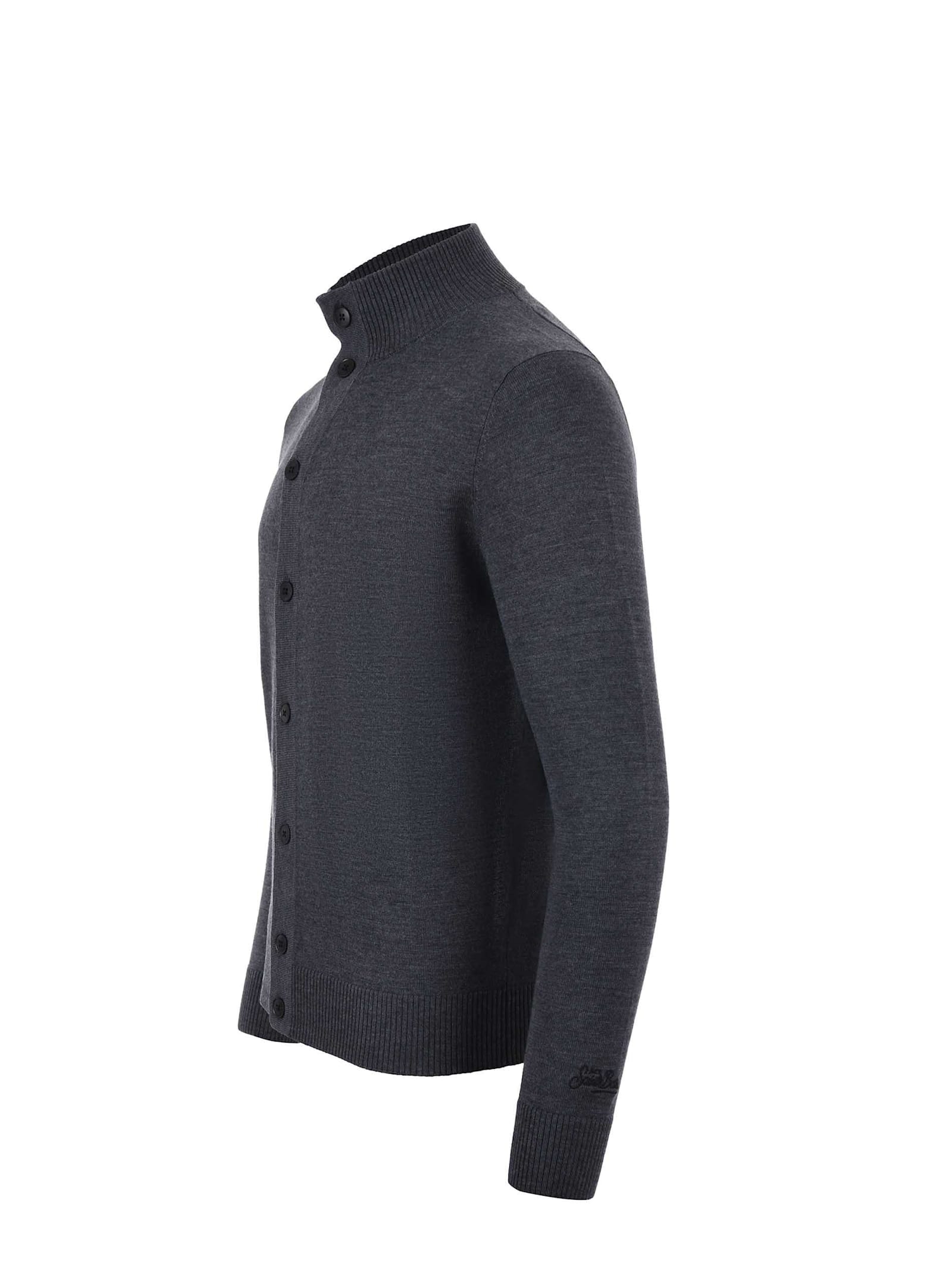 Shop Mc2 Saint Barth Merino Wool Cardigan In Grigio Scuro Melange