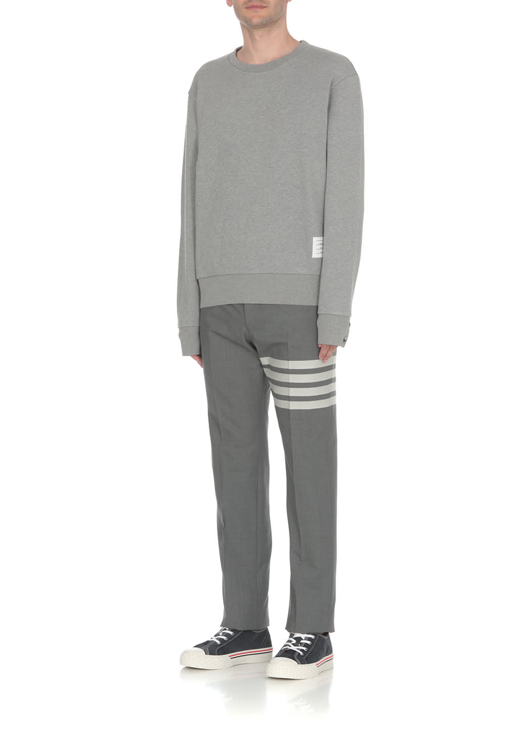 Thom Browne Sweatshirt With Tricolor Inlay In Light Grey