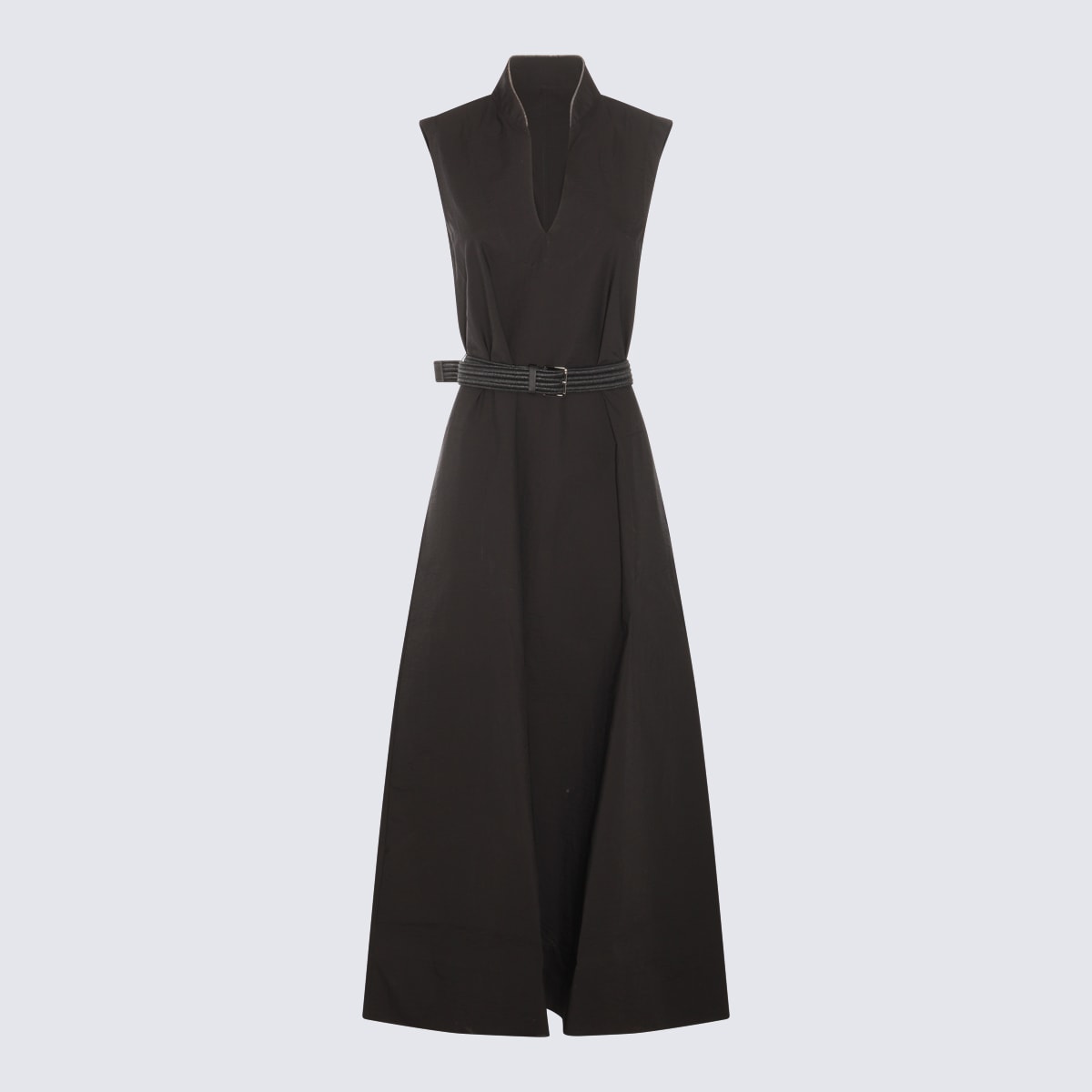 Shop Brunello Cucinelli Black Cotton Blend Chemisier Dress