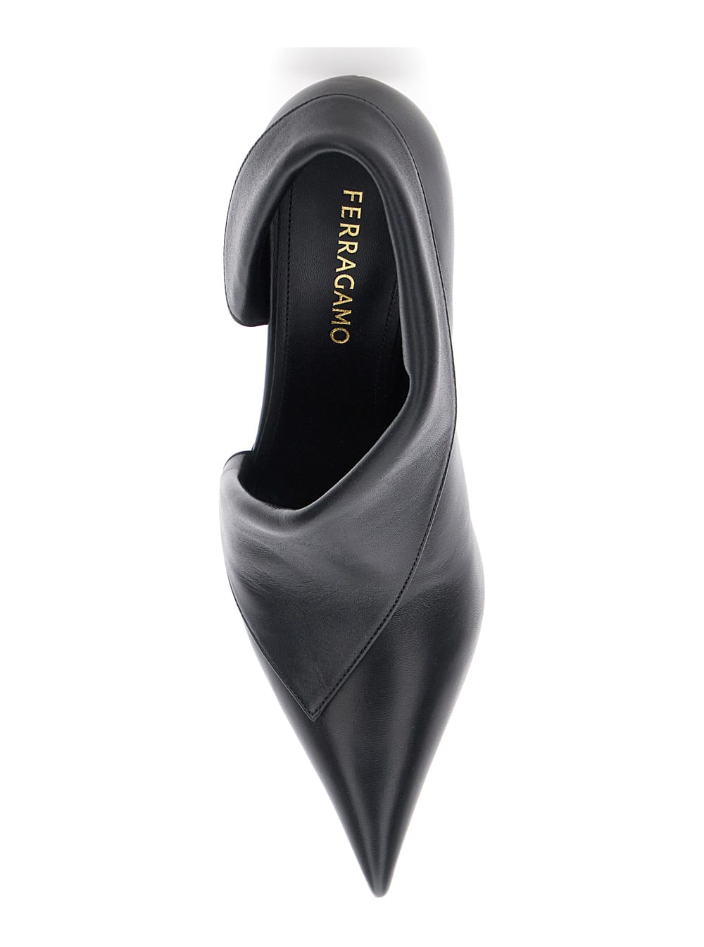 Ferragamo Black Pumps With Pointed Design And Side Opening Detail In Leather Woman In Black