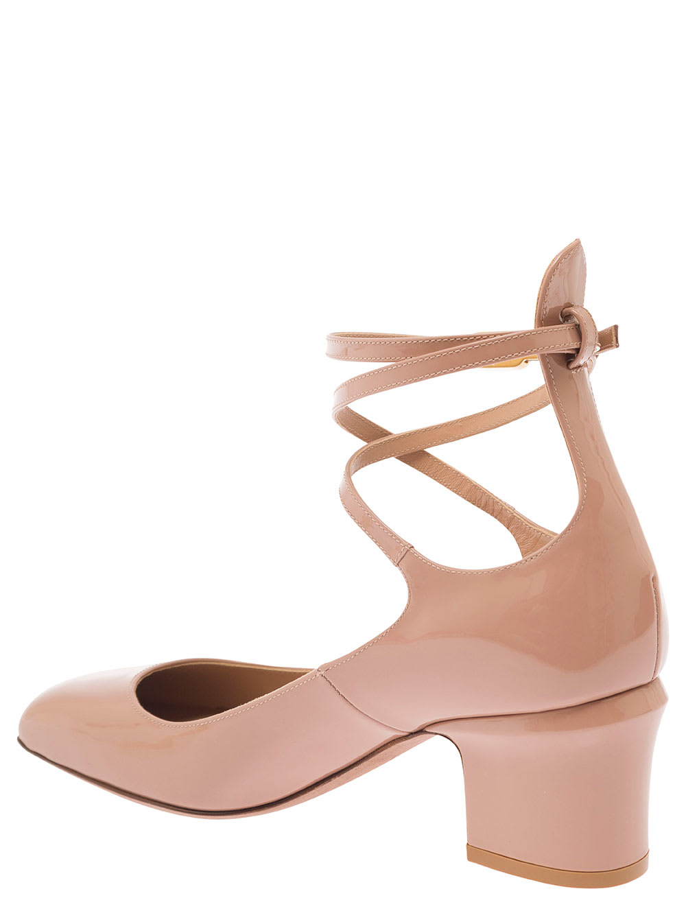 Shop Valentino Tan-go Bege Dècolletè With V-logo Buckle In Patent Leather Woman In Pink