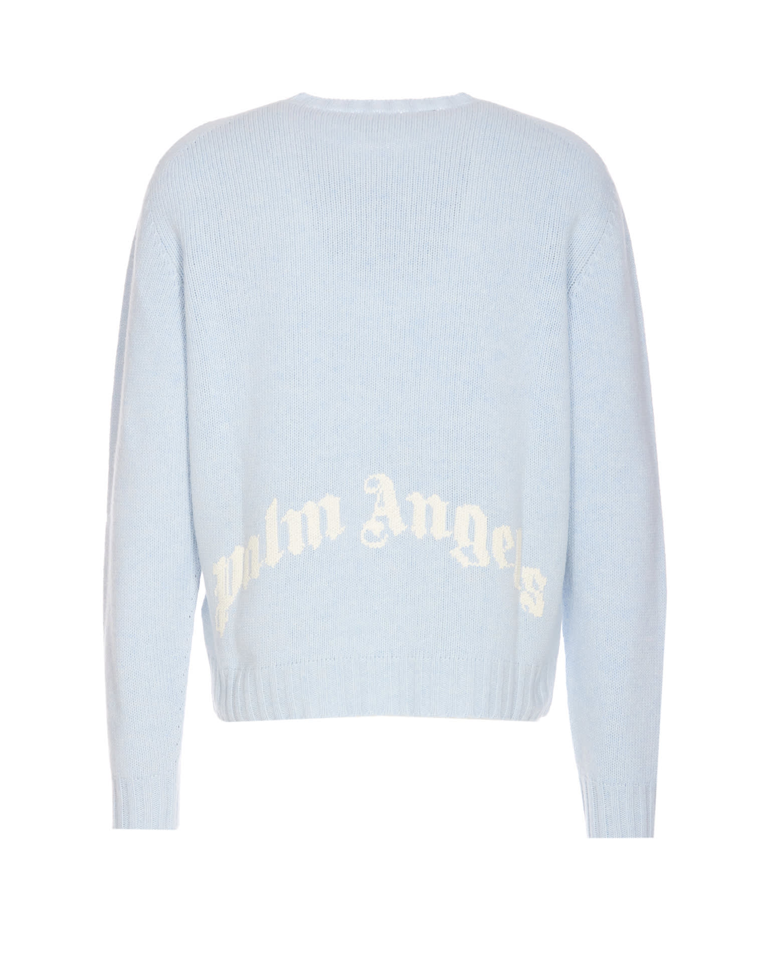 Shop Palm Angels Curved Logo Sweater In Azzurro